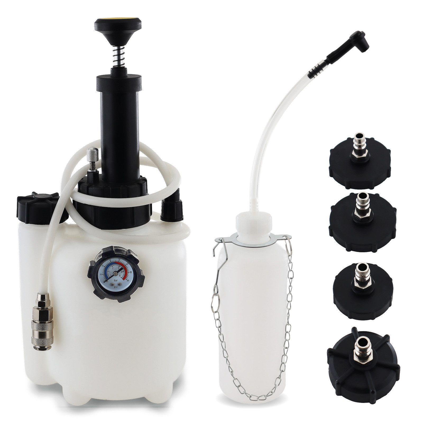 Bituxx Bremsscheiben-Richtwerkzeug Bituxx Bremsenentlüftungsgerät mit Ausgleichsbehälter 4 Adapter
