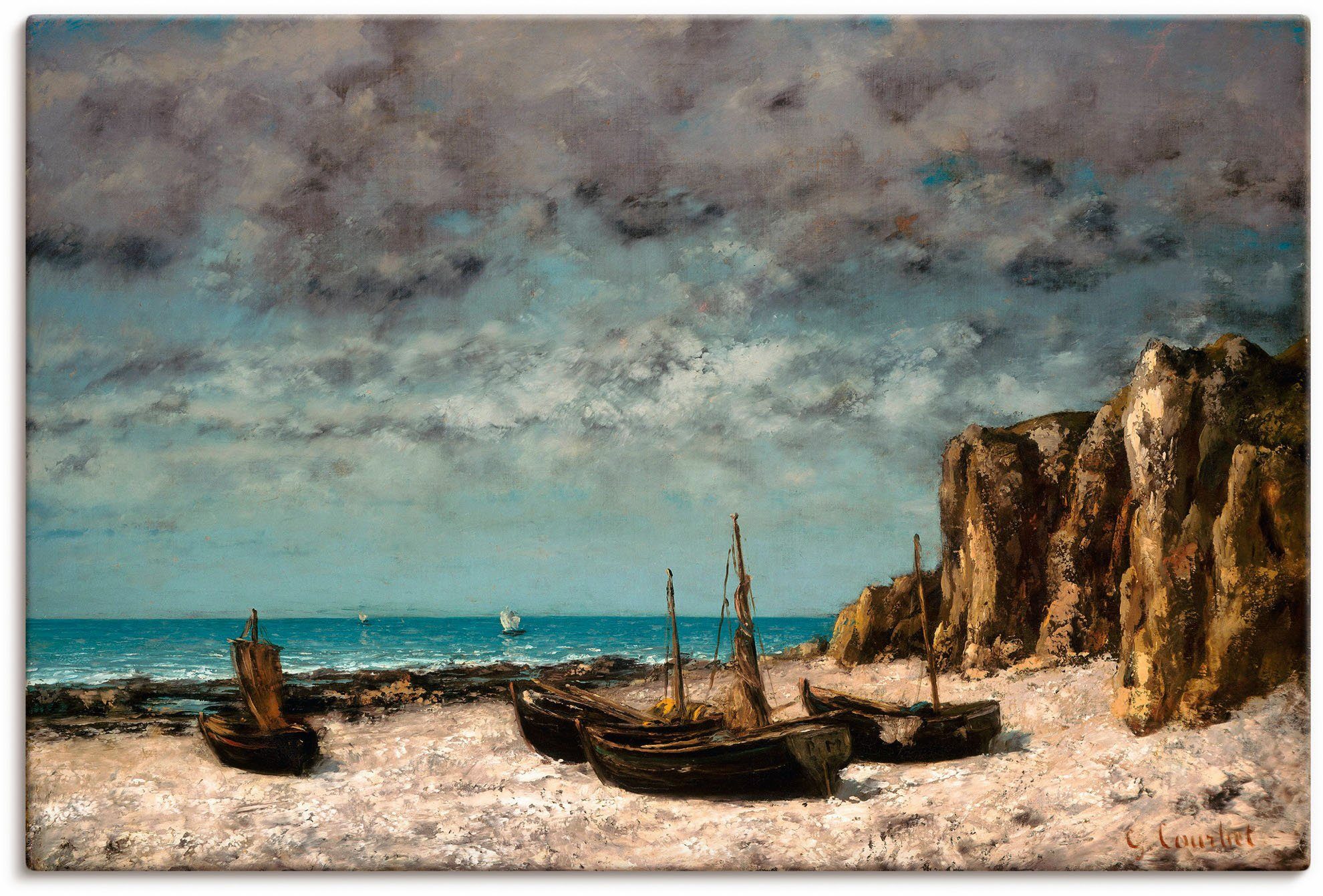 Artland Leinwandbild Boote am Strand von Etretat. Um 1872/75, Bilder von Booten & Schiffen (1 St), auf Holzrahmen gespannt