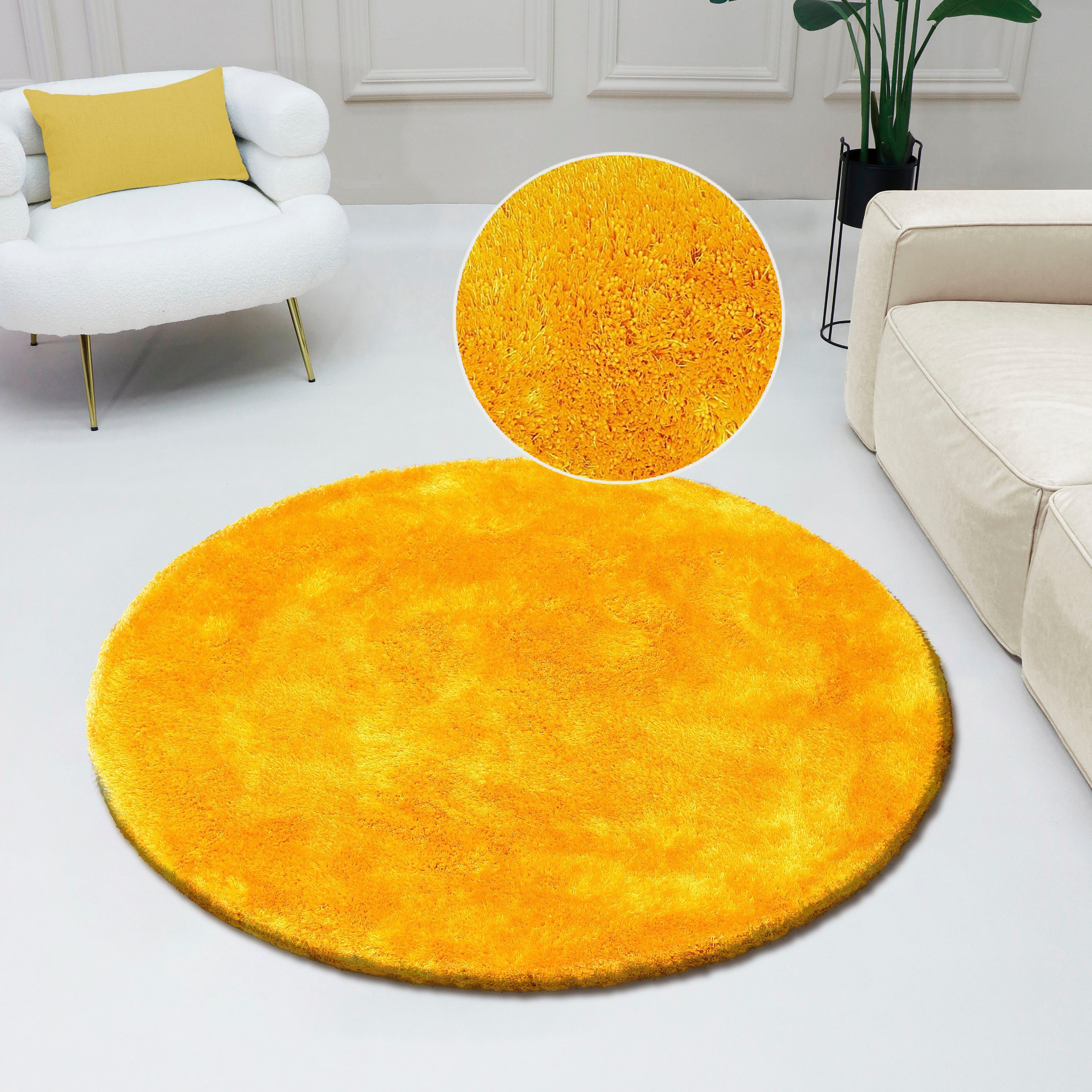 Bruno Banani Hochflor-Teppich Dana Teppich, Kundenliebling, rund, Höhe: 30 mm, unifarben, Mikrofaser Teppiche, Wohnzimmer, Schlafzimmer, Esszimmer