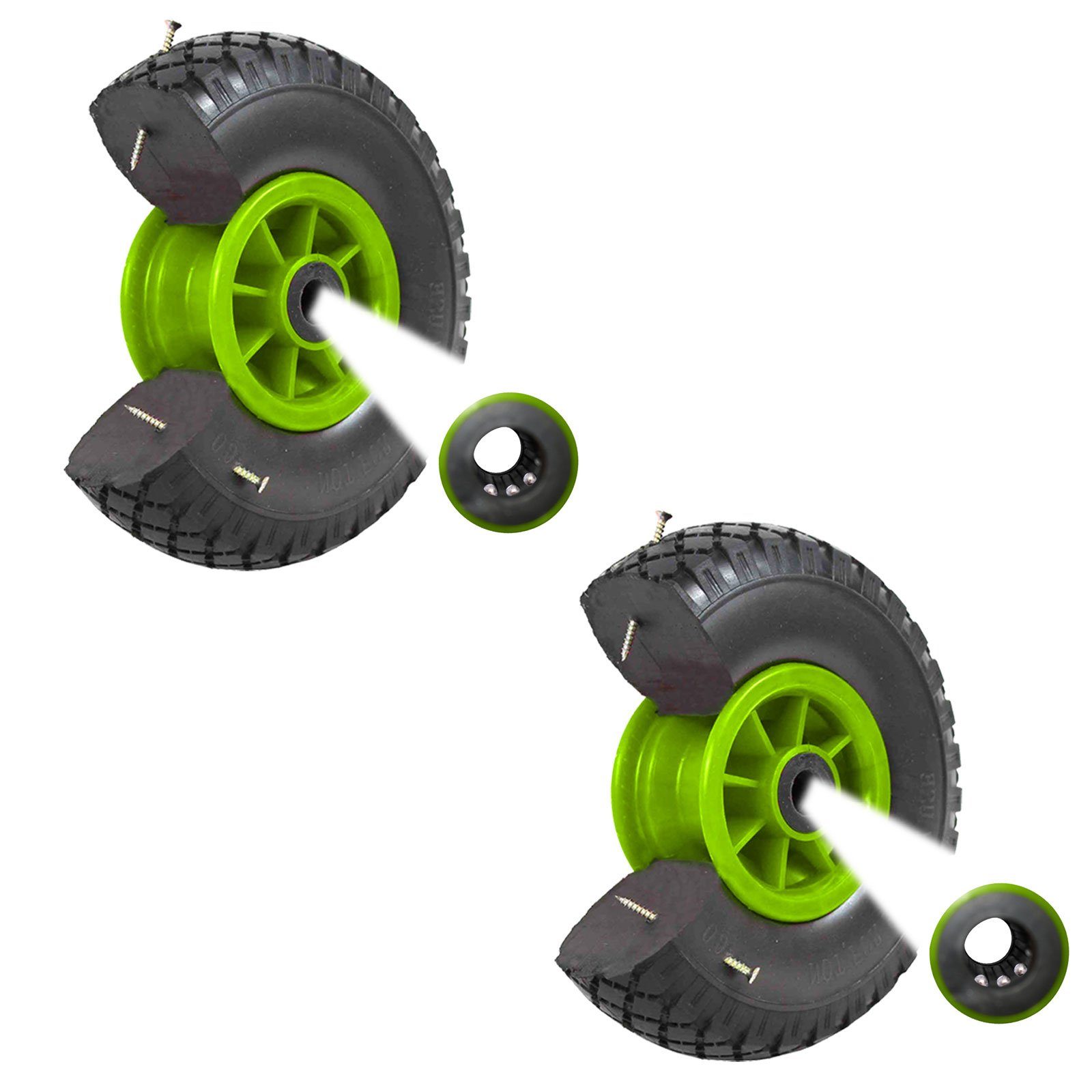 TRUTZHOLM Sackkarren-Rad 2x PU-Rad 260x85 mm zentrierte Nabe Ø 20 mm grün Vollgummi Bollerwagen (2 St), Vollgummi, pannensicher