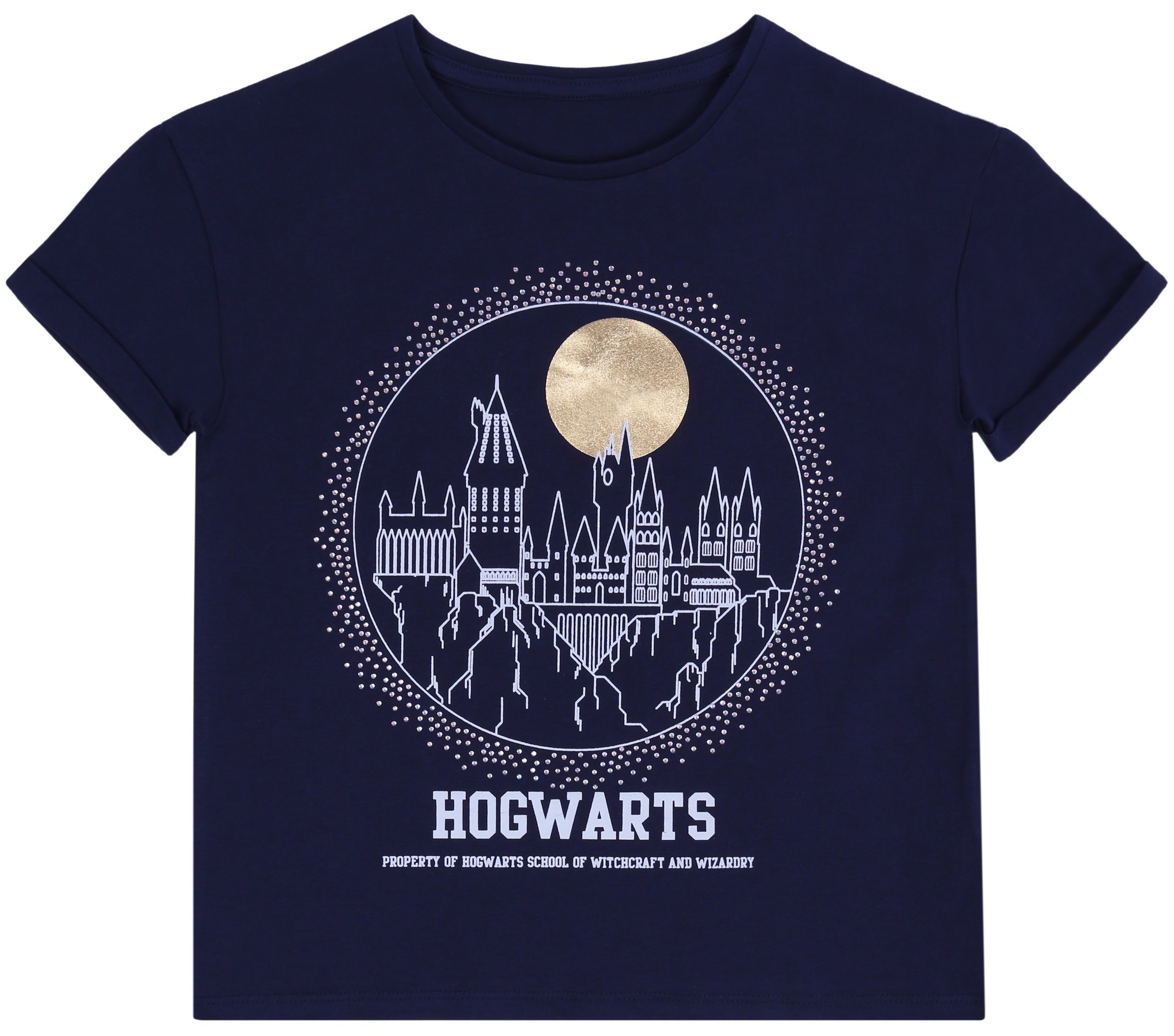 Kurzarmbluse HARRY POTTER HOGWARTS Dunkelblaues T-Shirt für Mädchen 5-6 Jahre