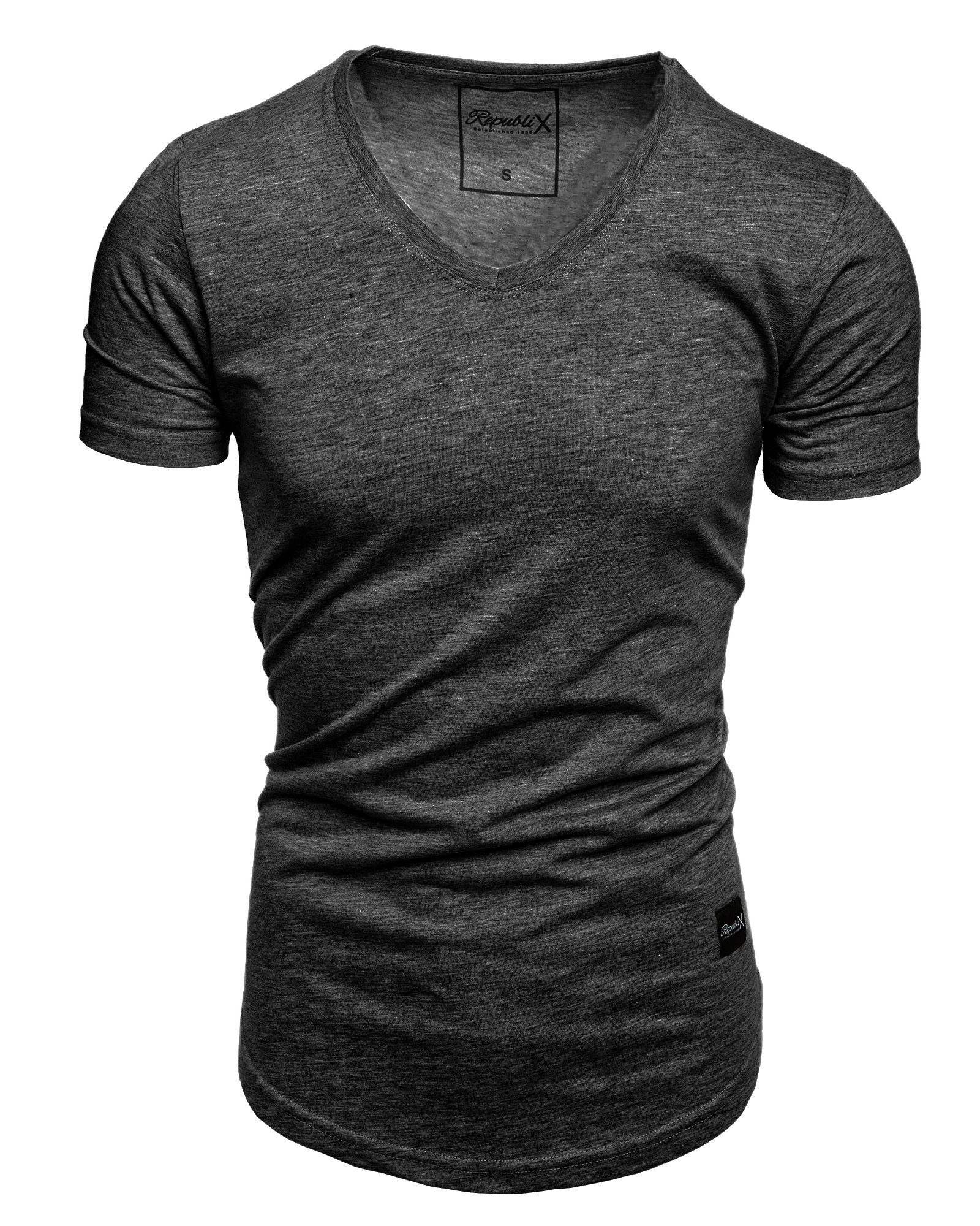 REPUBLIX T-Shirt BRANDON mit Oversize Shirt Basic Melange Anthrazit Herren V-Ausschnitt
