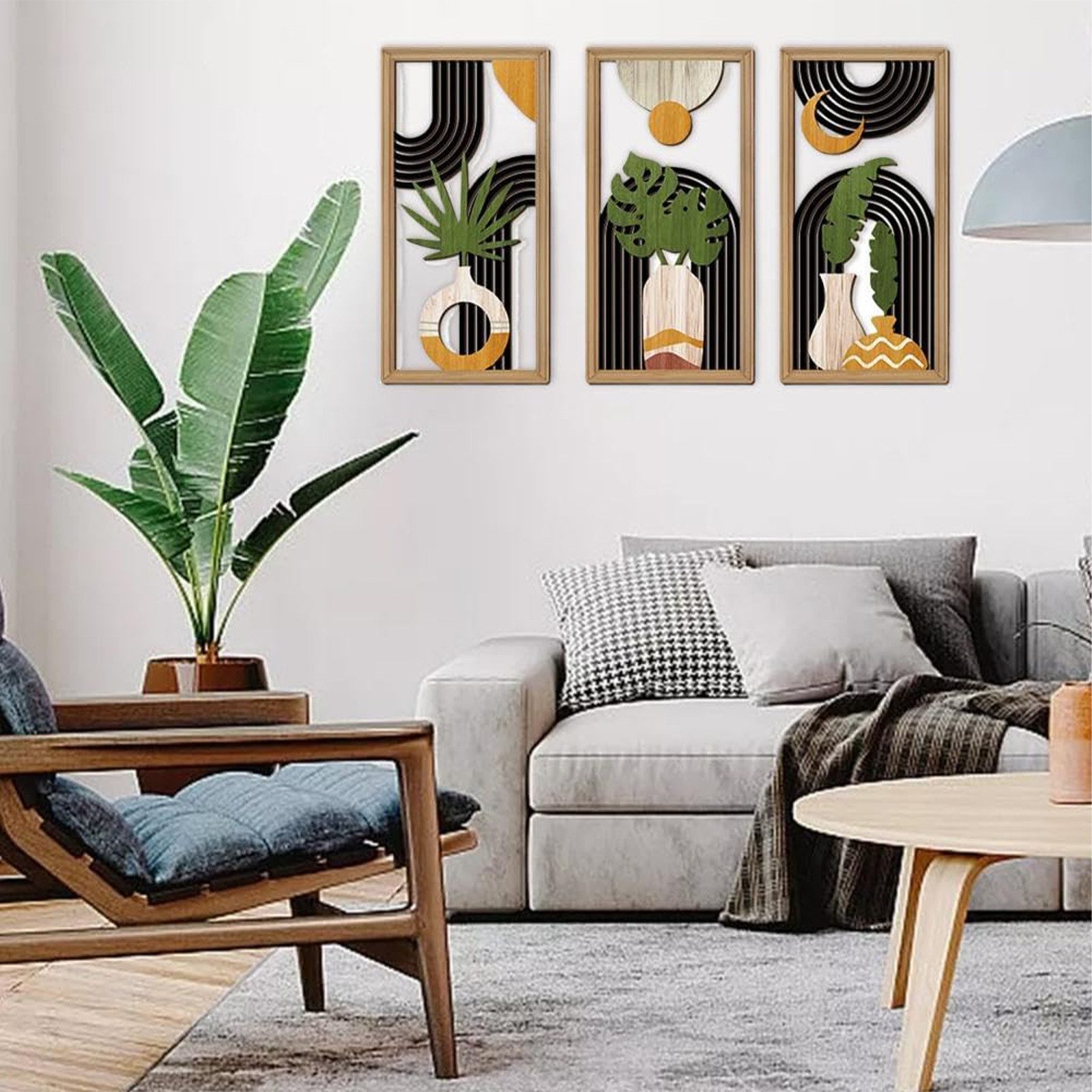 MODFU Wanddekoobjekt Boho Wandbilder 3er Set moderne Wandkunst 30x15 cm (au günstig online kaufen