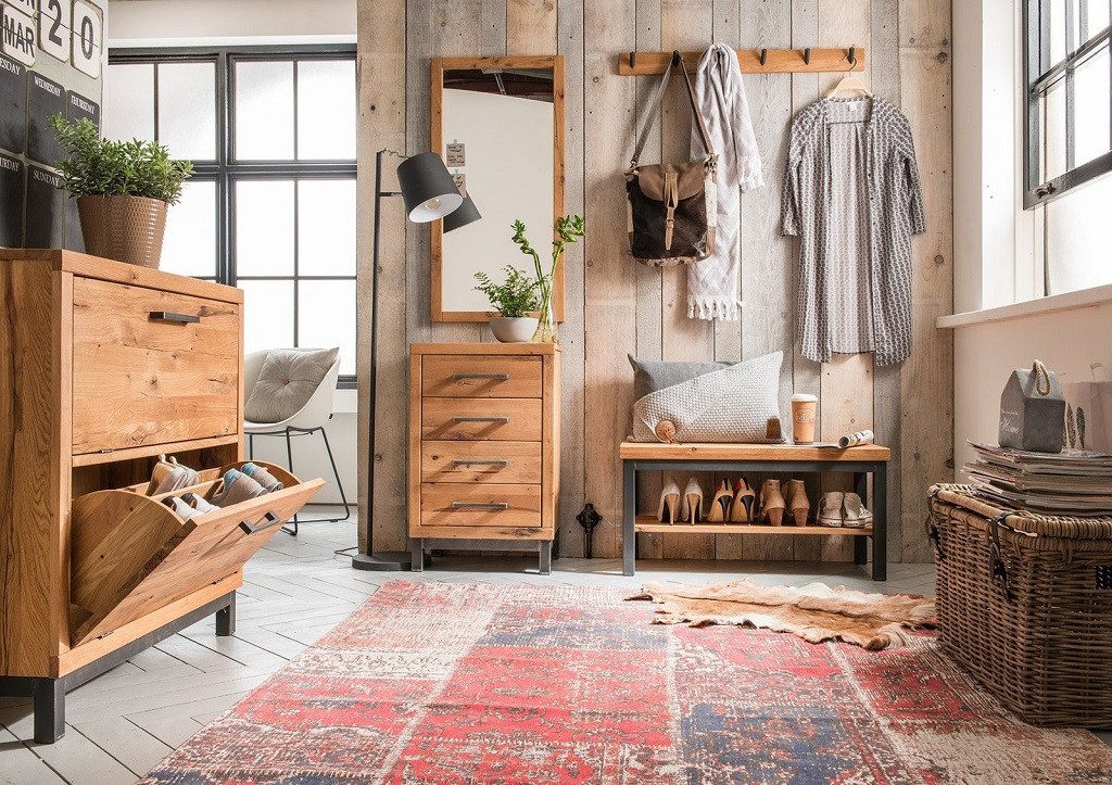 Main Möbel Garderoben-Set Garderobenset 5-tlg. 'Lima' Wildeiche massiv