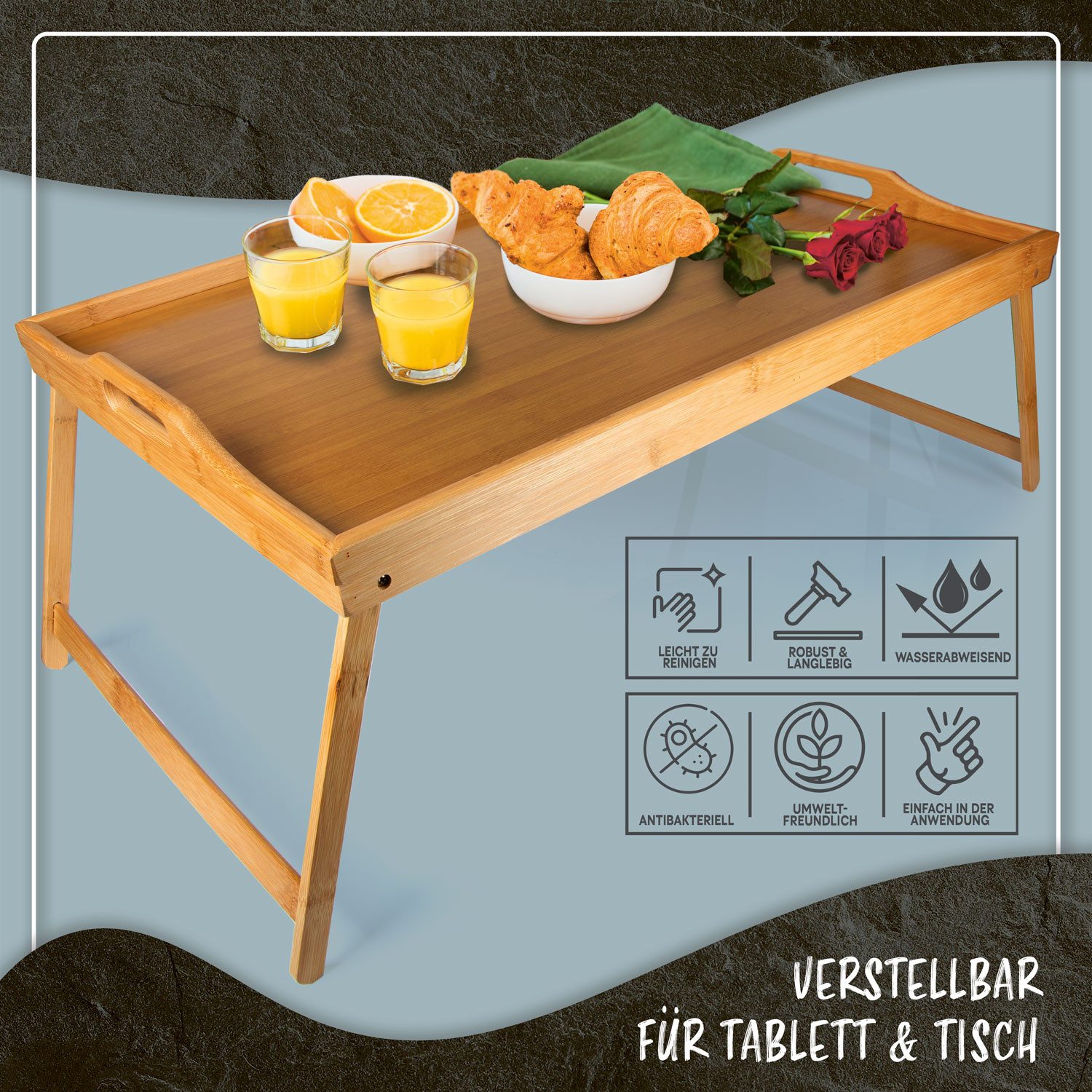 Dimono Tabletttisch Frühstückstablett Bambus Bett-Tablett, Serviertablett günstig online kaufen
