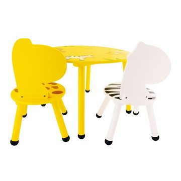 BIECO Kindertisch Bieco Kindersitzgruppe Savanne aus Holz, 3er Set Sitzgruppe Kinder Kindertisch mit Stühle Spieltisch Baby Kindersitzgruppe Holz Safety 1st Kinderstuhl und Tisch Sitzhocker Kinder