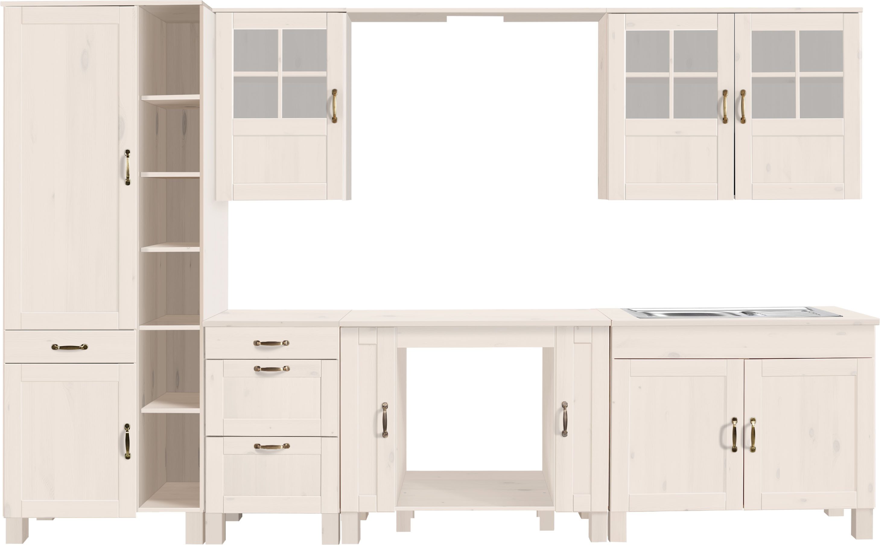 Home affaire Küchenzeile Alby, Breite 325 cm, aus Kiefer massiv, ohne E-Geräte
