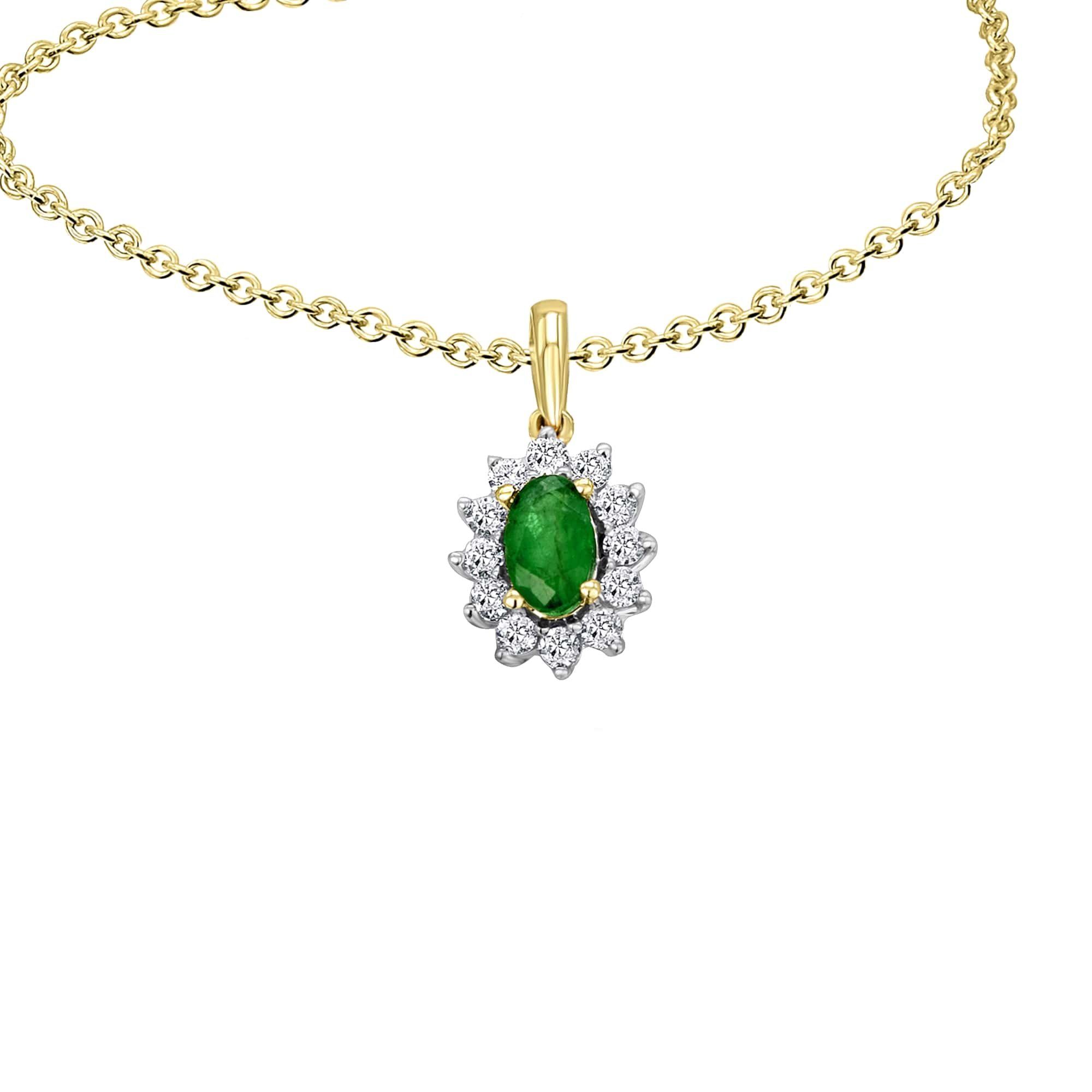 verstellbarer mit 585 Diamant Set - Damen Schmuckset Halskette ONE Kette ELEMENT Brillant Smaragd 0,15 Anhänger Gelbgold, mit Anhänger ct aus