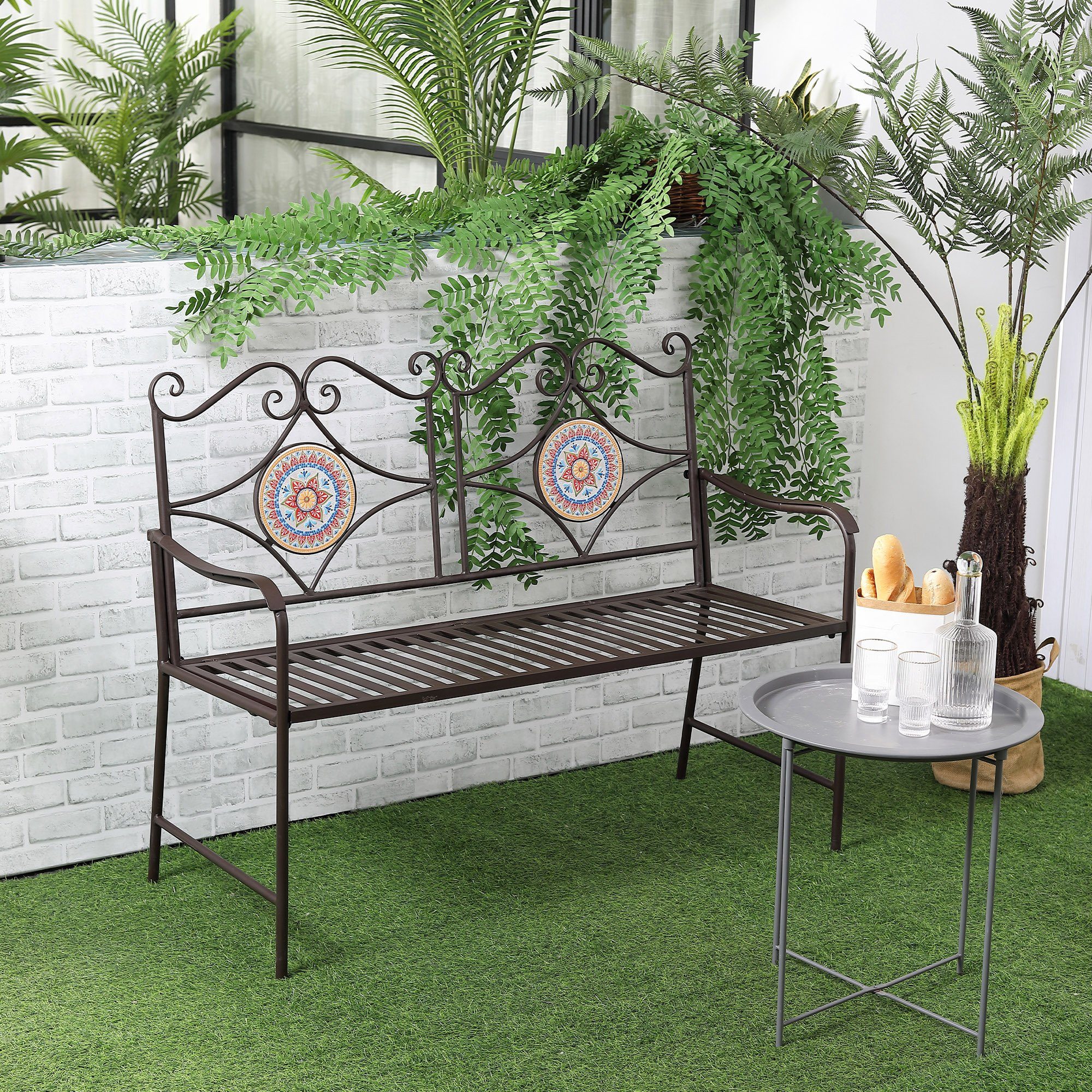 Outsunny Gartenbank 2-Sitzer Parkbank mit Rückenlehne, günstig online kaufen