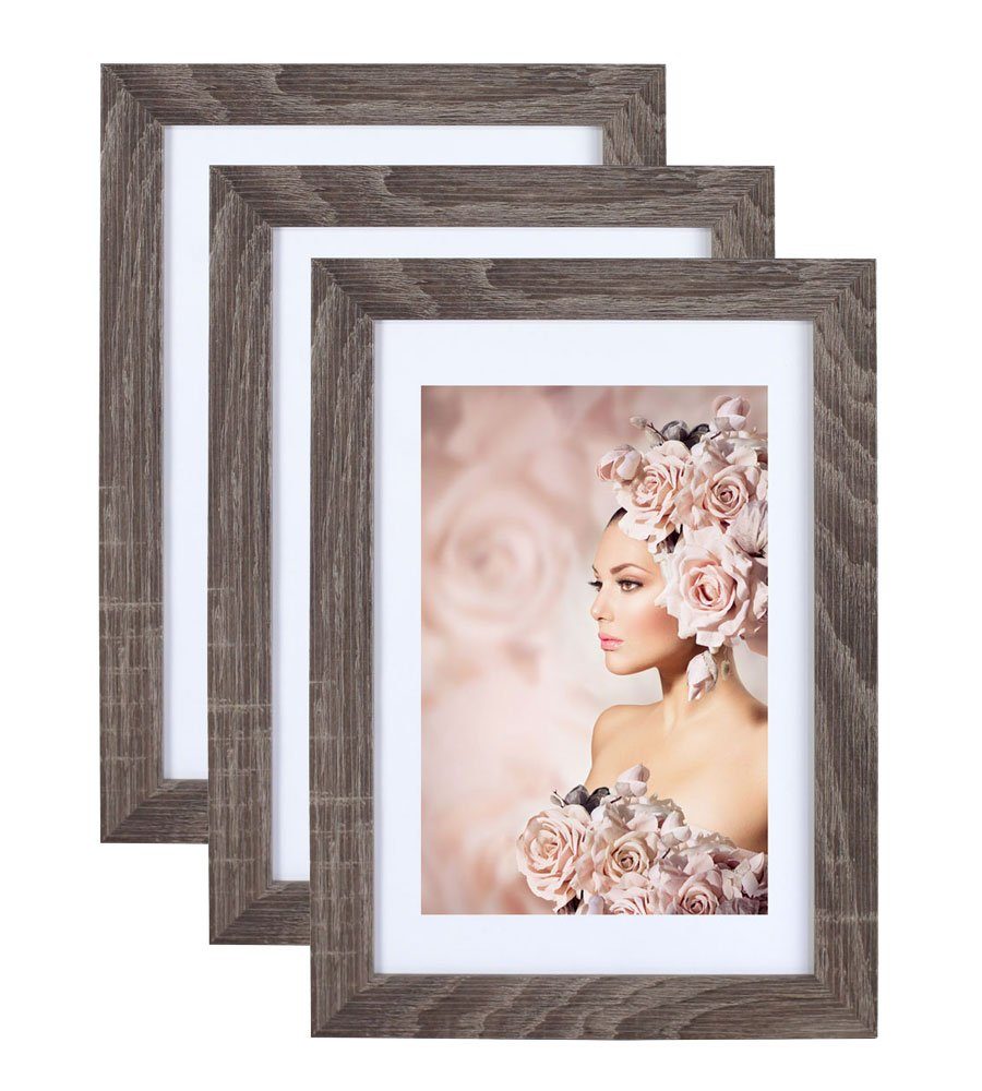 IDEAL TREND Рамки 3er Pack Holz Рамки Foto Plexi Rahmen Acryl Collage Wanddeko Po, für 1 Bilder (3 St), bruchsicheres Kunststoffglas