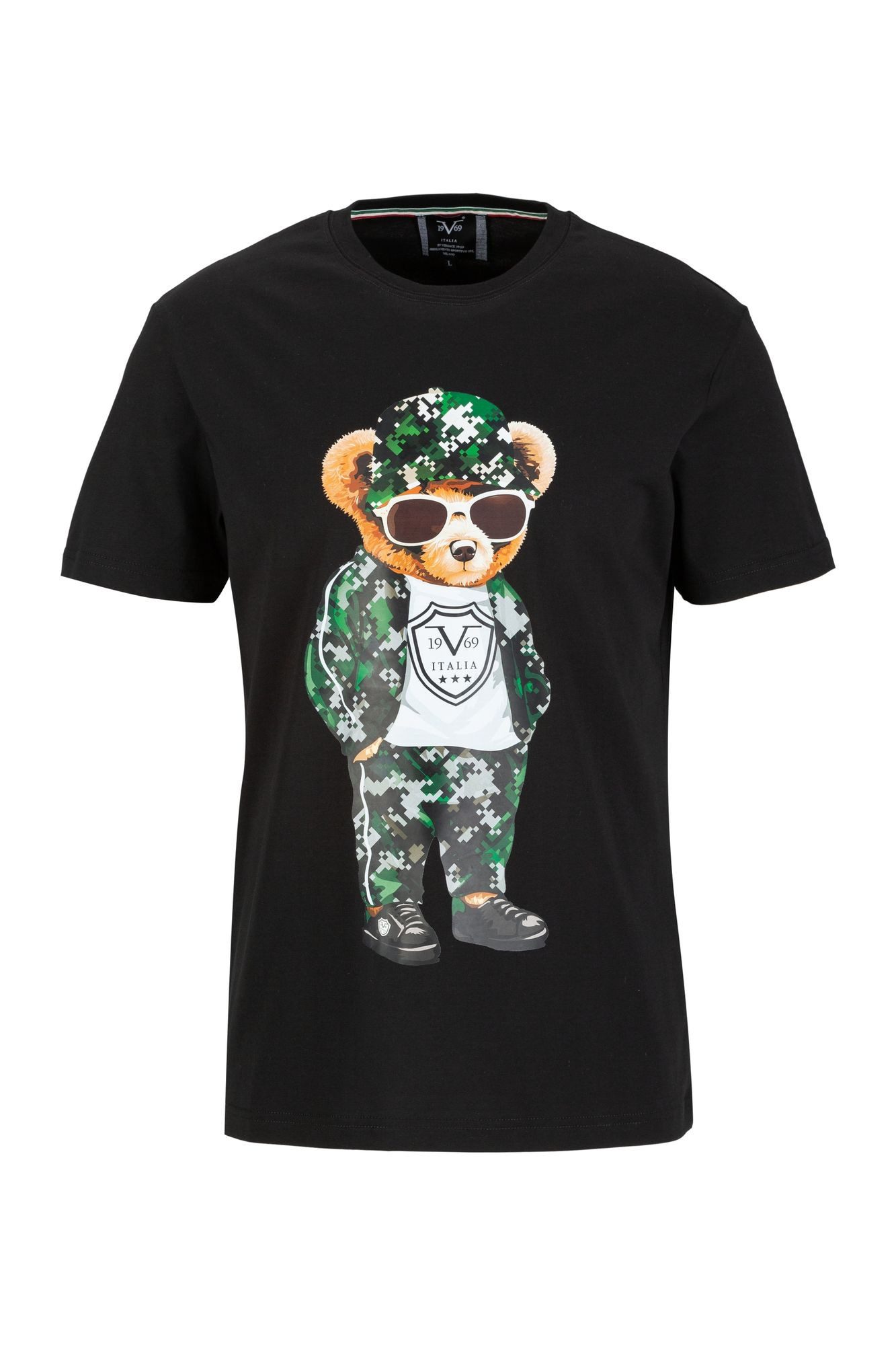19V69 ITALIA T-Shirt RAFAEL BIG T Herren Rundhalsshirt in Schwarz mit stylischem Bären-Motiv