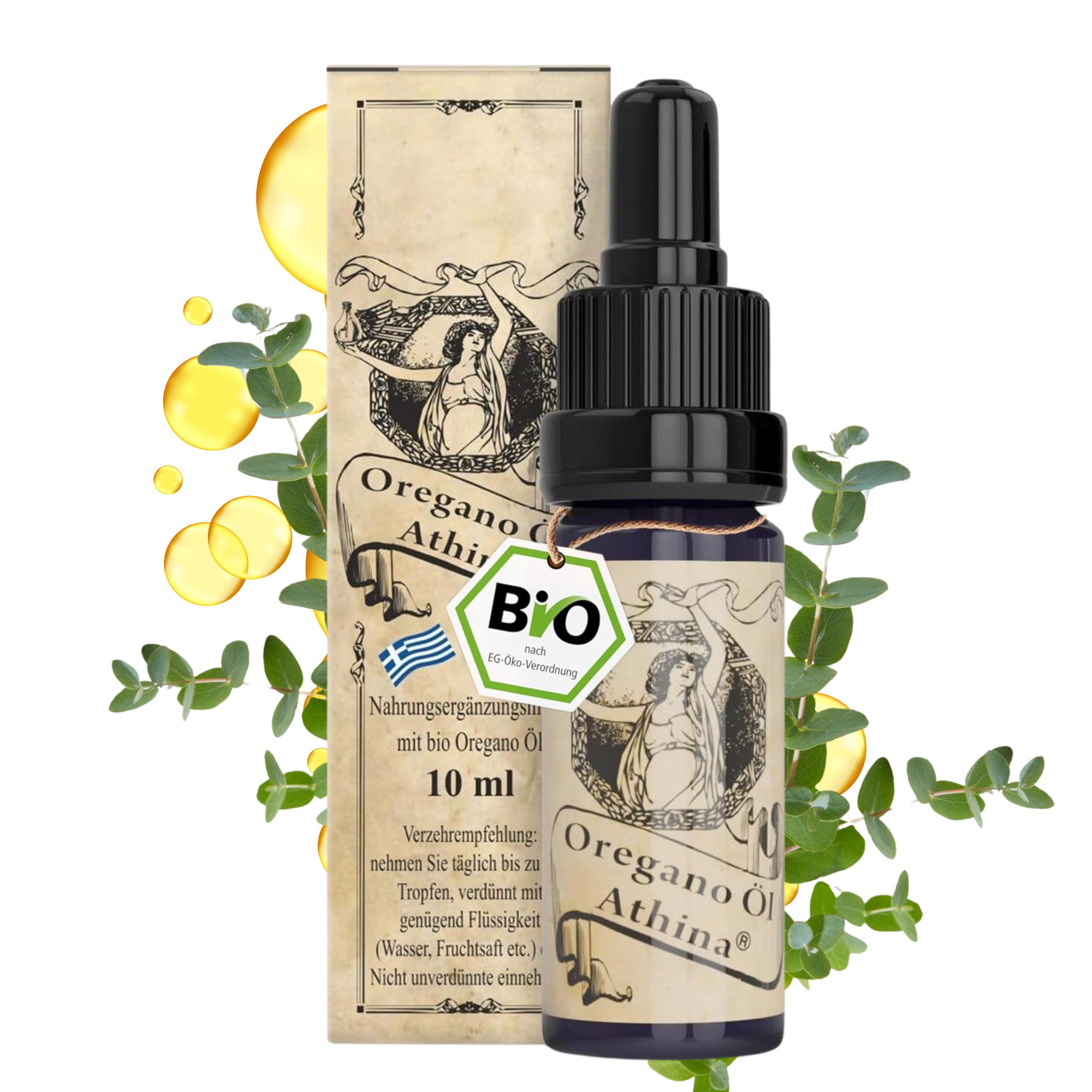 Athina Oregano Öl Bio DE-ÖKO-006 80% Carvacrol Oreganoöl Bio Tropfen Tropfen, 10 ml