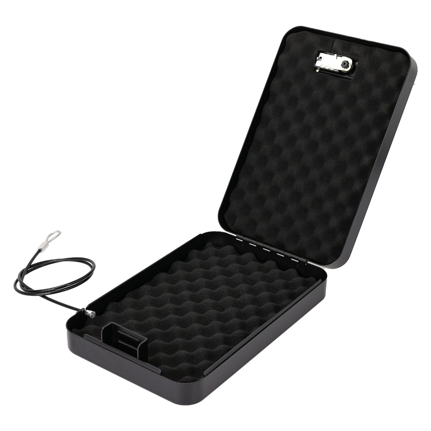 HMF Autotresor tragbarer Autosafe mit Sicherungskabel, Sicherheitsbox mit Zahlenschloss, 29 x 19 x 6,5 cm, Reisesafe schwarz