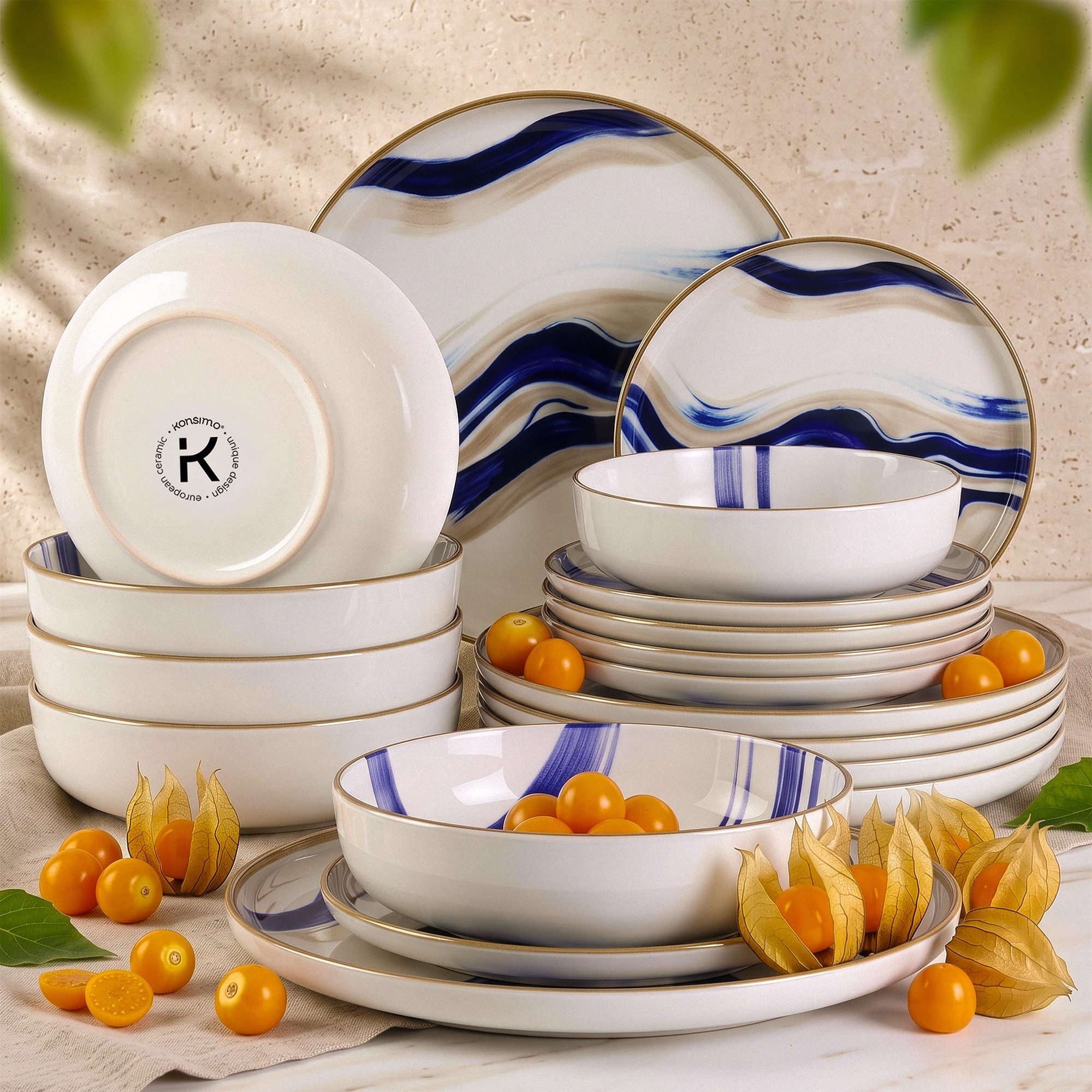 KONSIMO® Tafelservice DALLI, Geschirrset 18-tlg, für 6 Personen, EU-Ware, Steinzeug (18-tlg), 6 Personen, Steingut, spülmaschinengeeignet, mikrowellengeeignet, rund