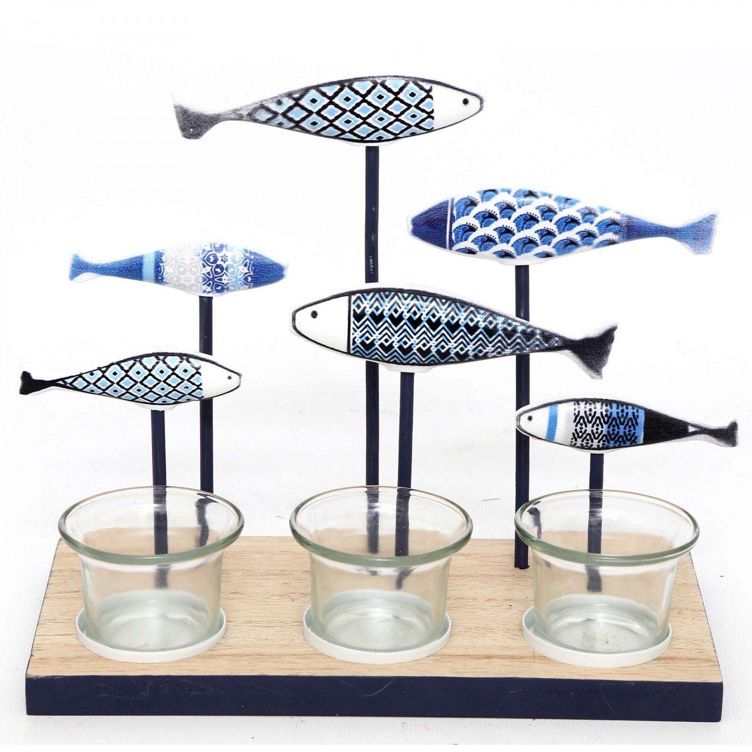 mitienda Teelichthalter Kerzenhalter 6 Fische blau