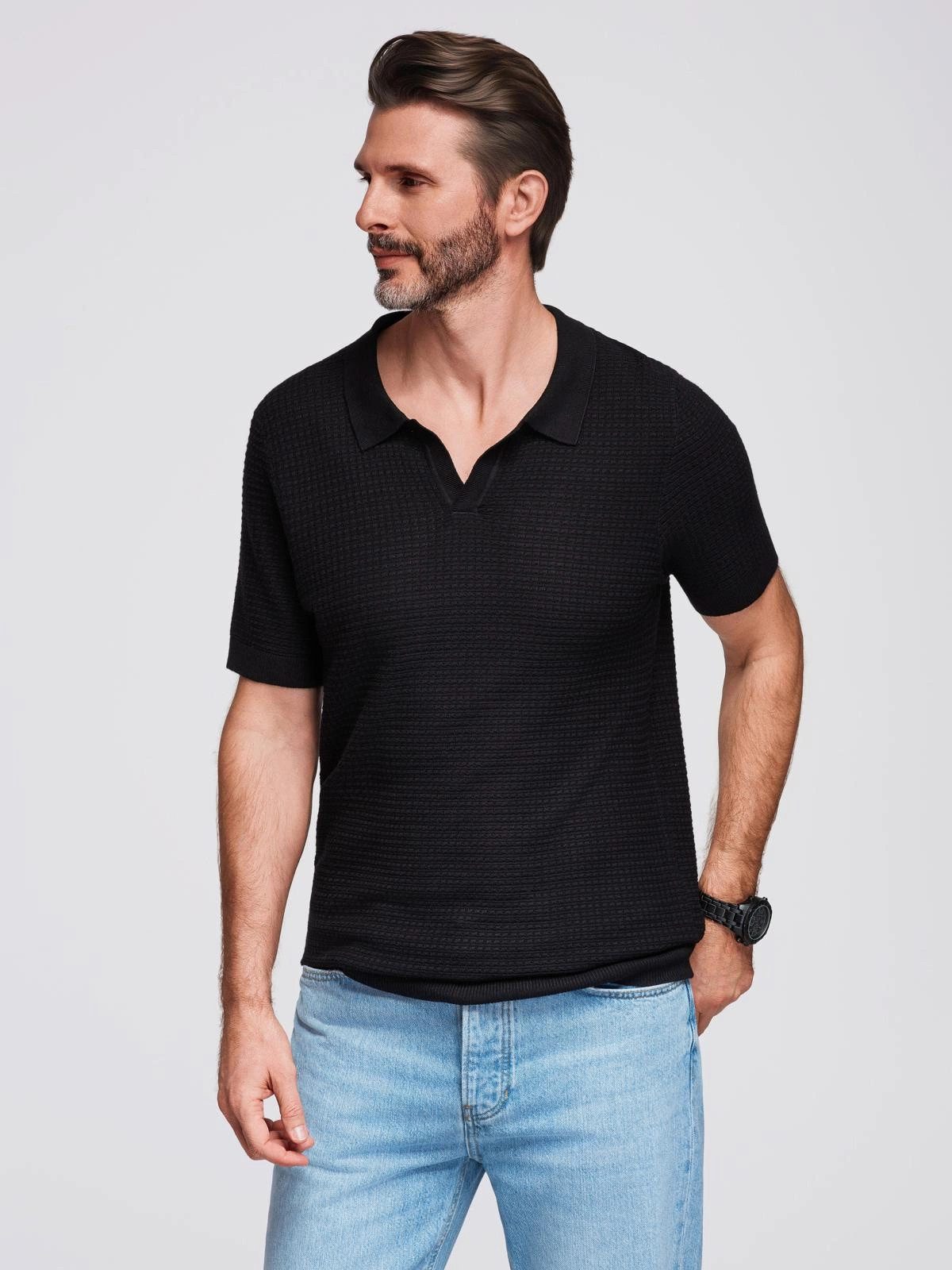 OMBRE Poloshirt Gestricktes Poloshirt für Herren ohne Knöpfe