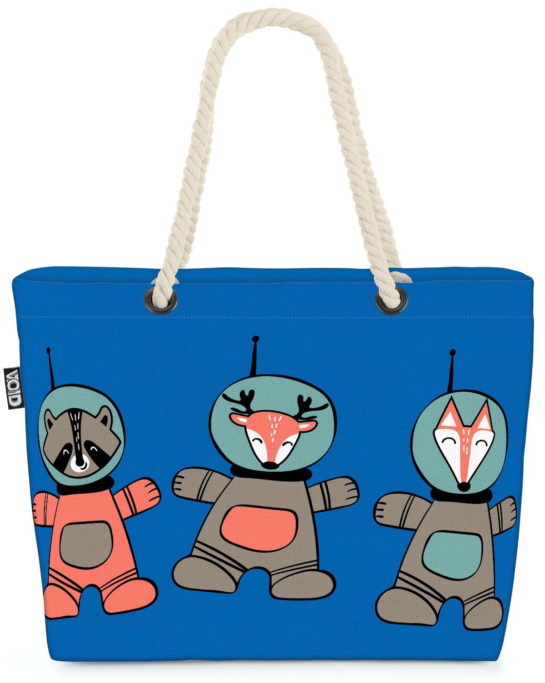 VOID Strandtasche (1-tlg), Astronauten Tiere Beach Bag Weltall Spielzeug Kinder Fuchs Reh Rentier Waschbär