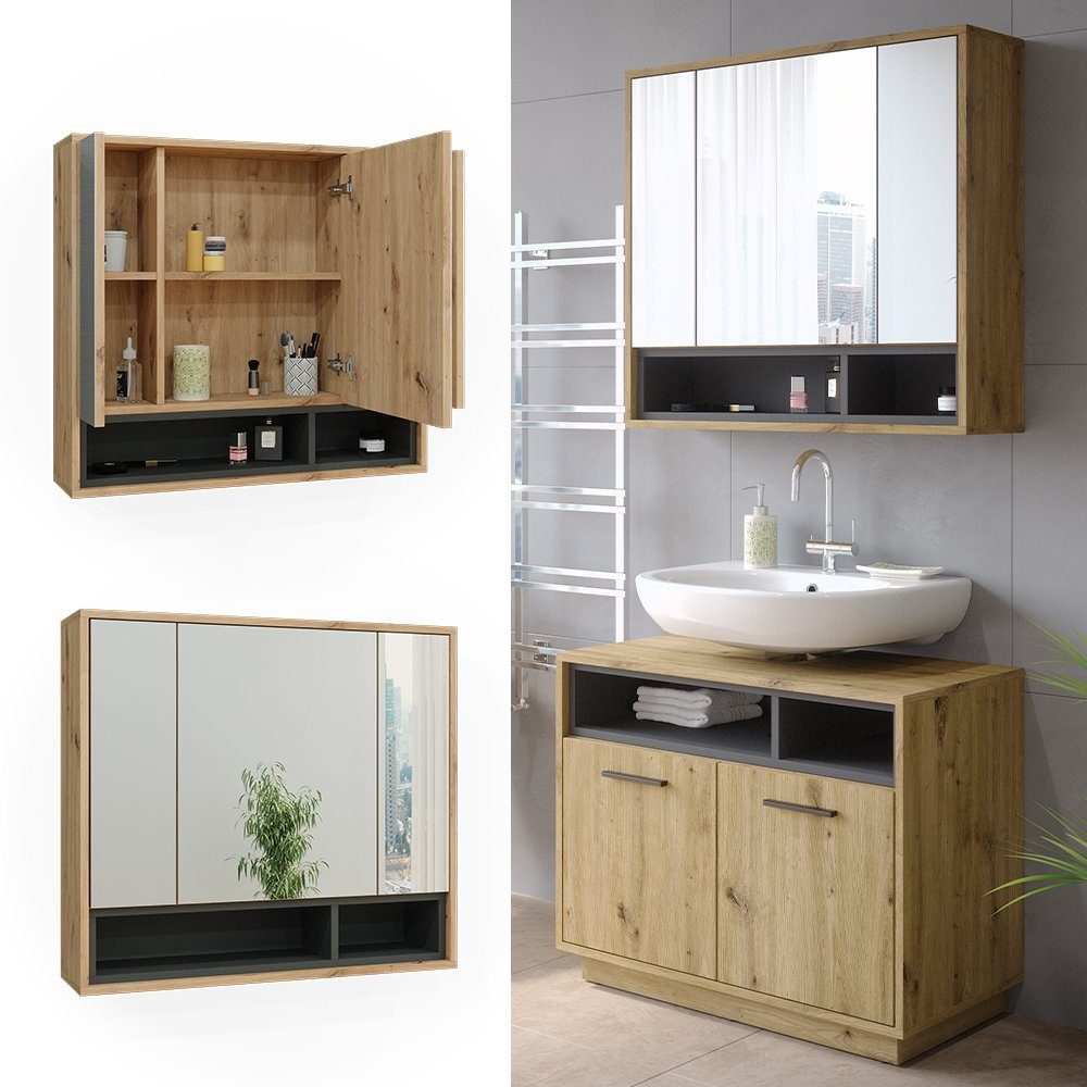 Vicco Badezimmerspiegelschrank Beatrice, Eiche/Anthrazit, 80 x günstig online kaufen