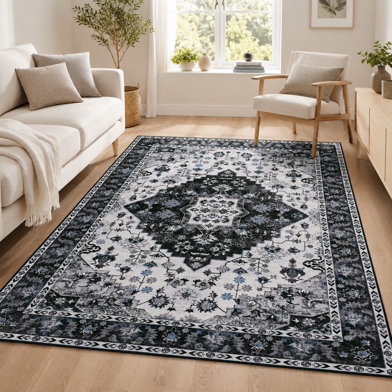 Lochas Designteppich Vintage Teppich Orientalisch Waschbar Kurzflor Rutschfest