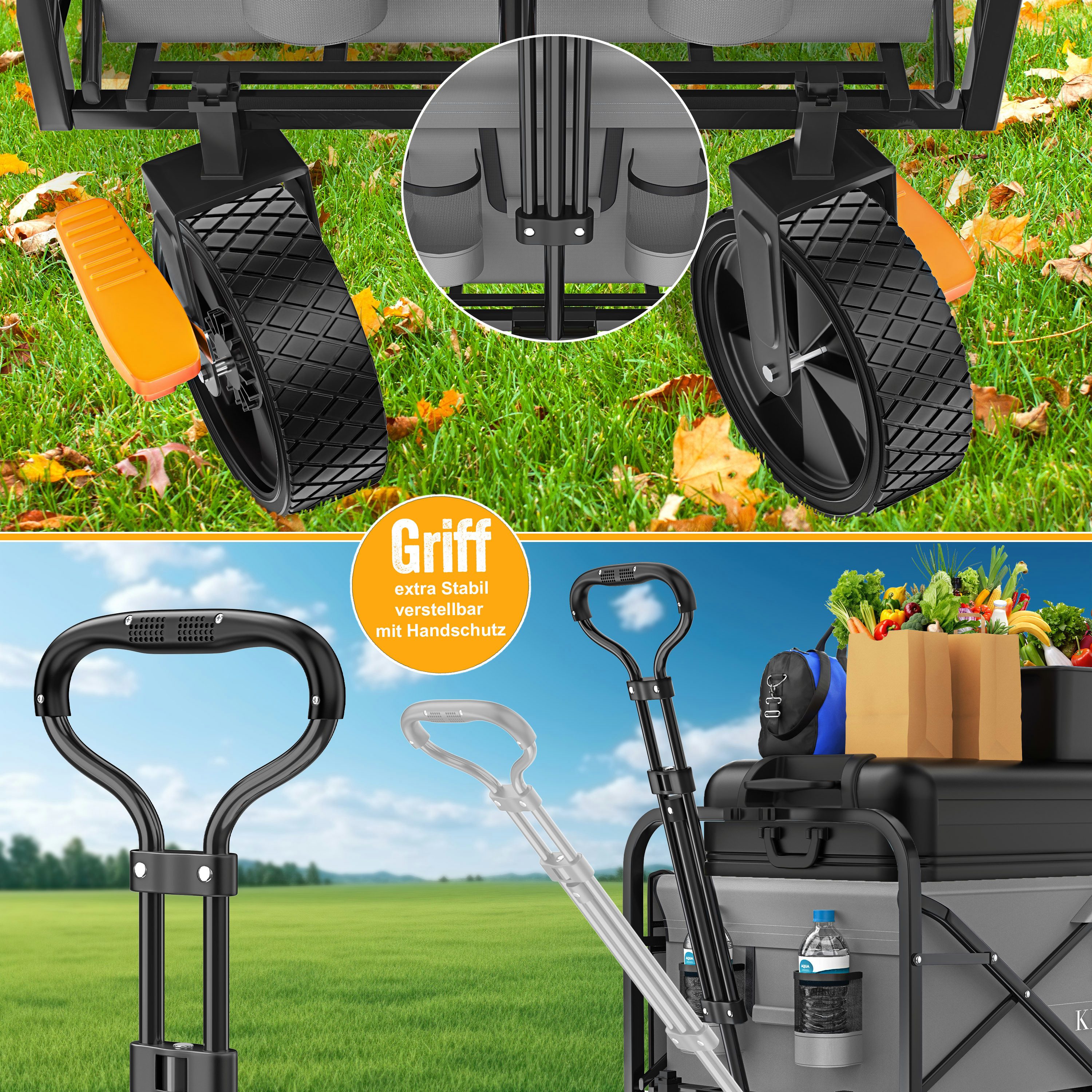 KESSER Bollerwagen, Bollerwagen faltbar Handwagen Transportkarre Gerätewagen max. 150kg