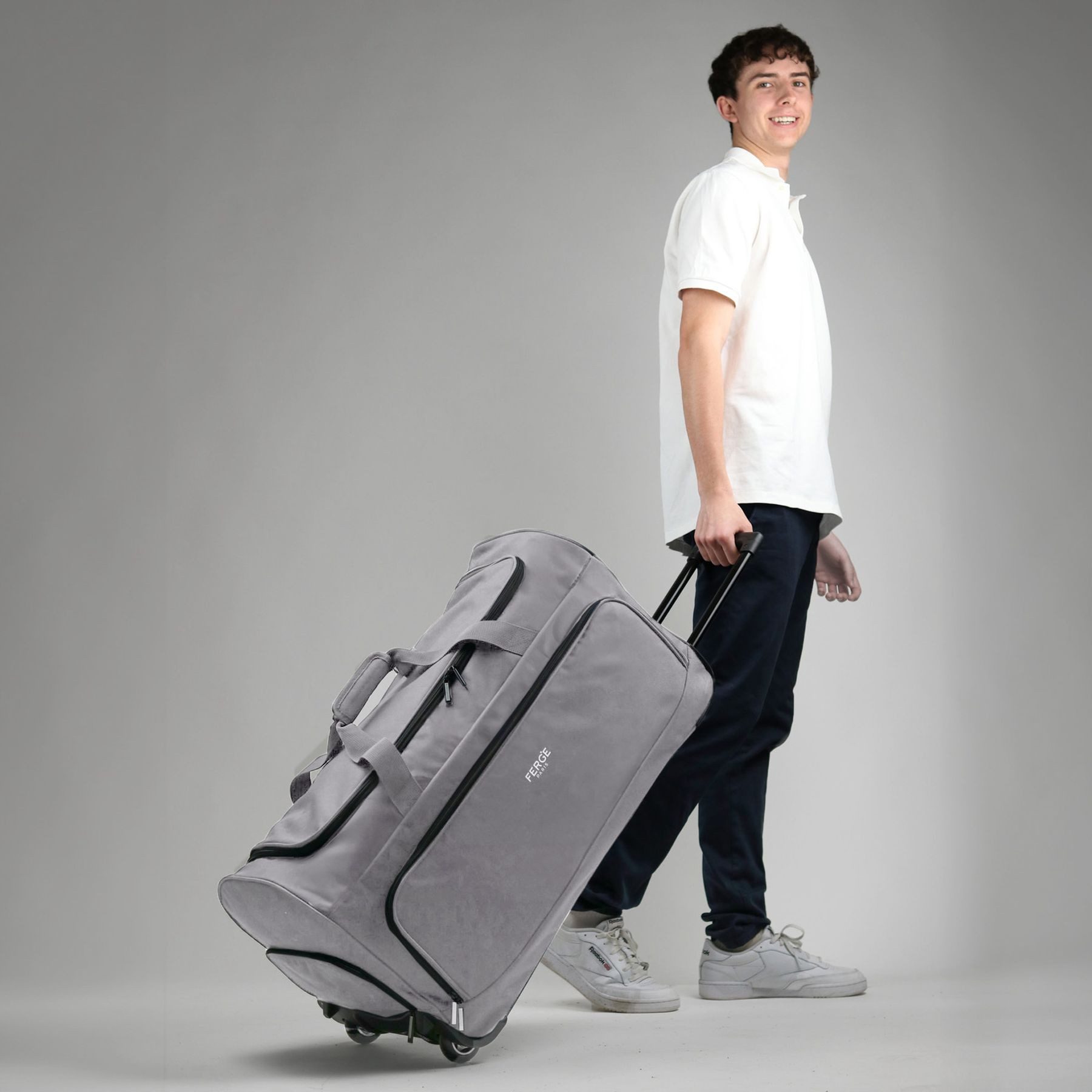 FERGÉ Reisetasche wasserabweisend Reisetasche mit Rollen groß Paris, Reisetasche mit Rollen und extra Schuhfach, Reisegepäck grau