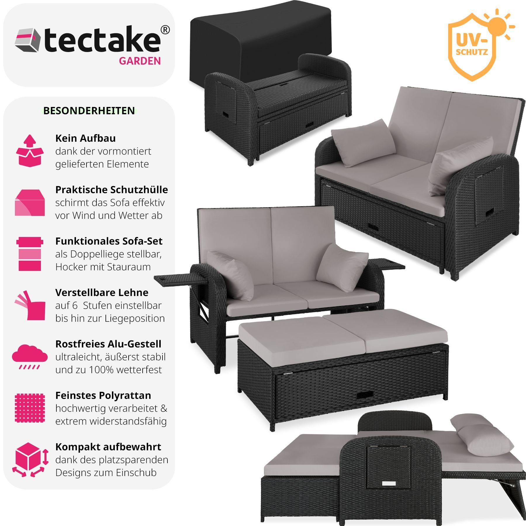 tectake Loungeset Rattan Sofa, (Set, 2-tlg), günstig online kaufen