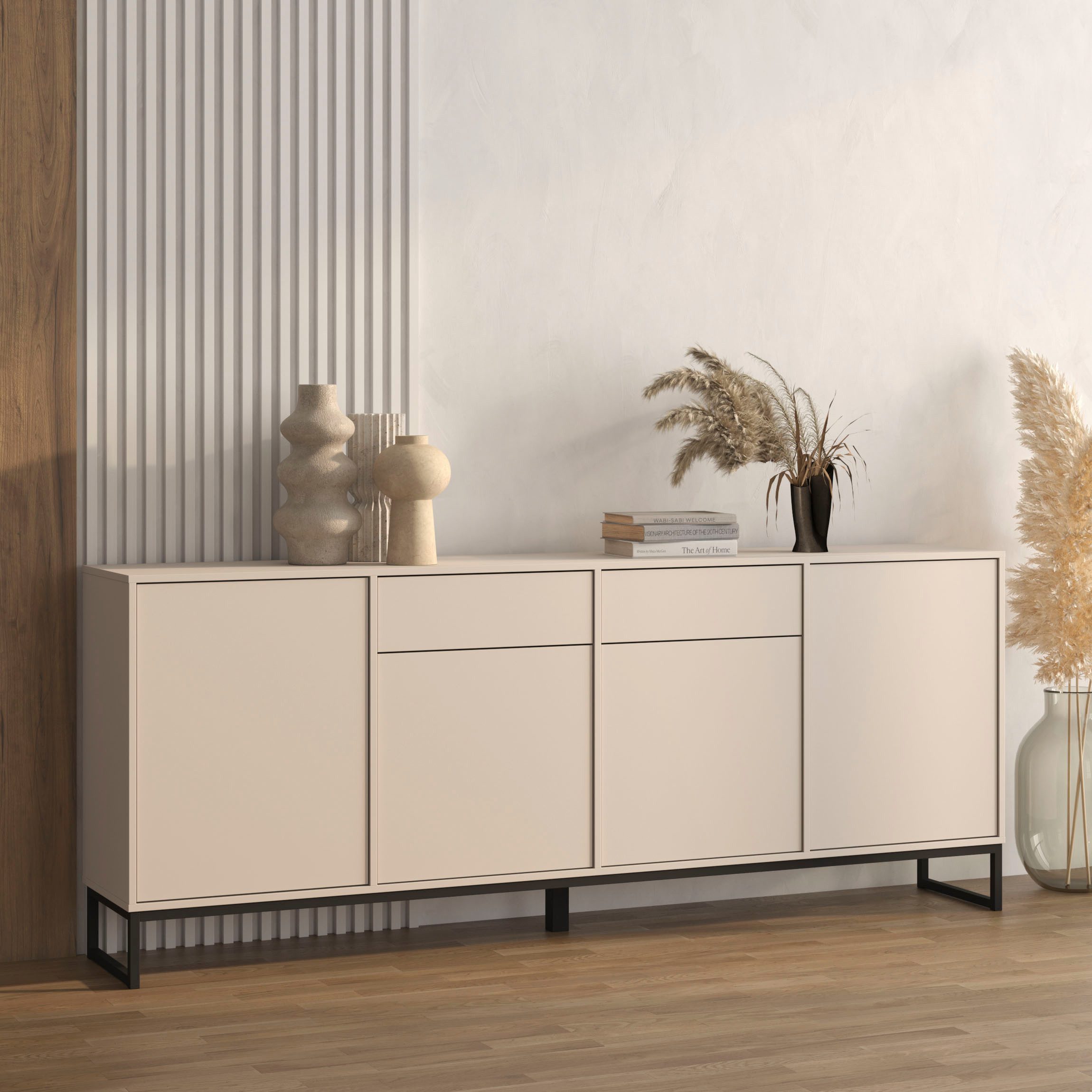 OTTO home Sideboard Loft, Breite 208,5 cm, grifflose Kommode 4 Türen/2 Schubkästen., Schubladenschrank mit viel Stauraum, Einlegeböden verstellbar