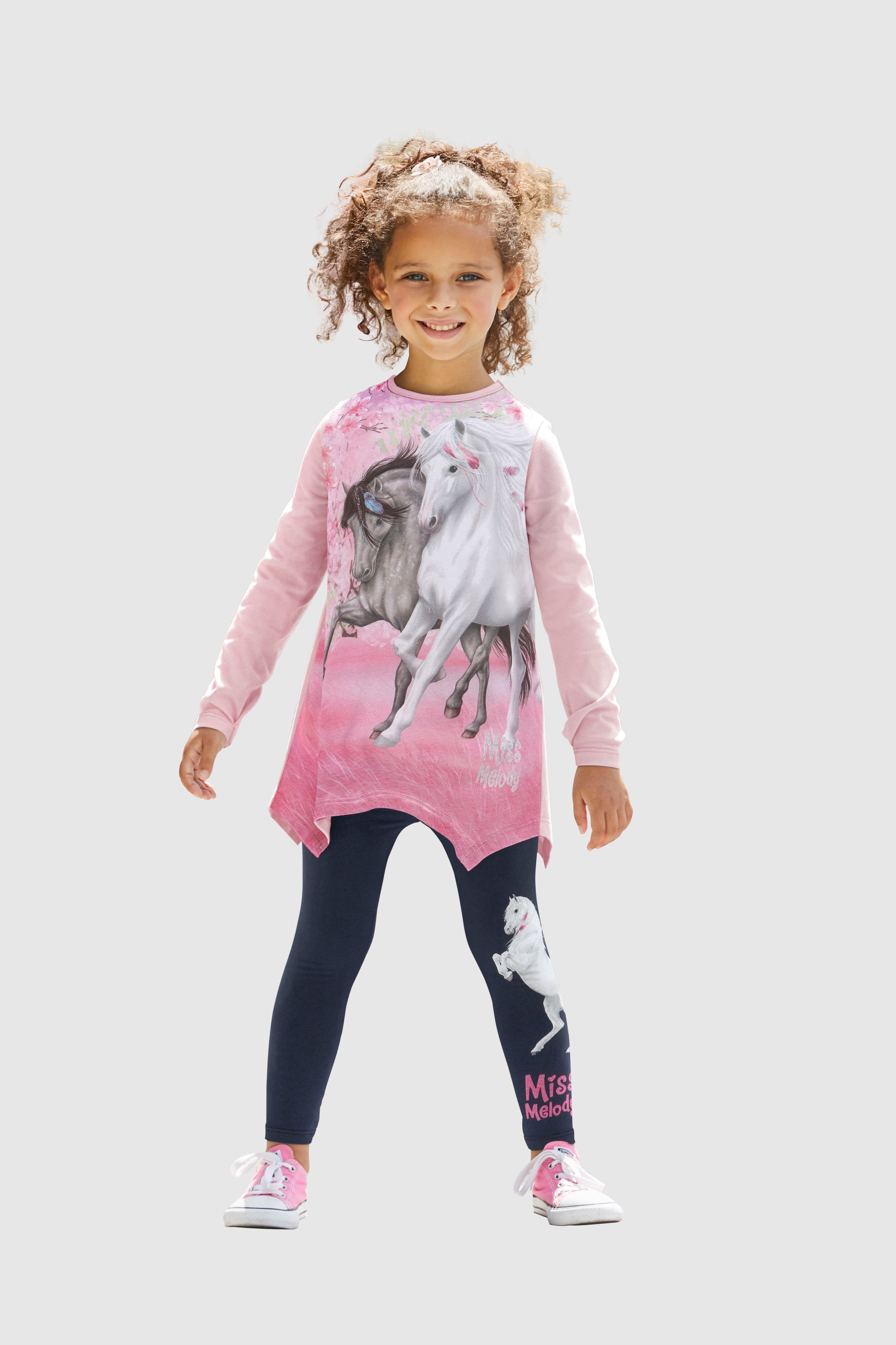 mit Miss Melody Shirt & schönem Leggings Pferdemotiv 2-tlg) (Set,