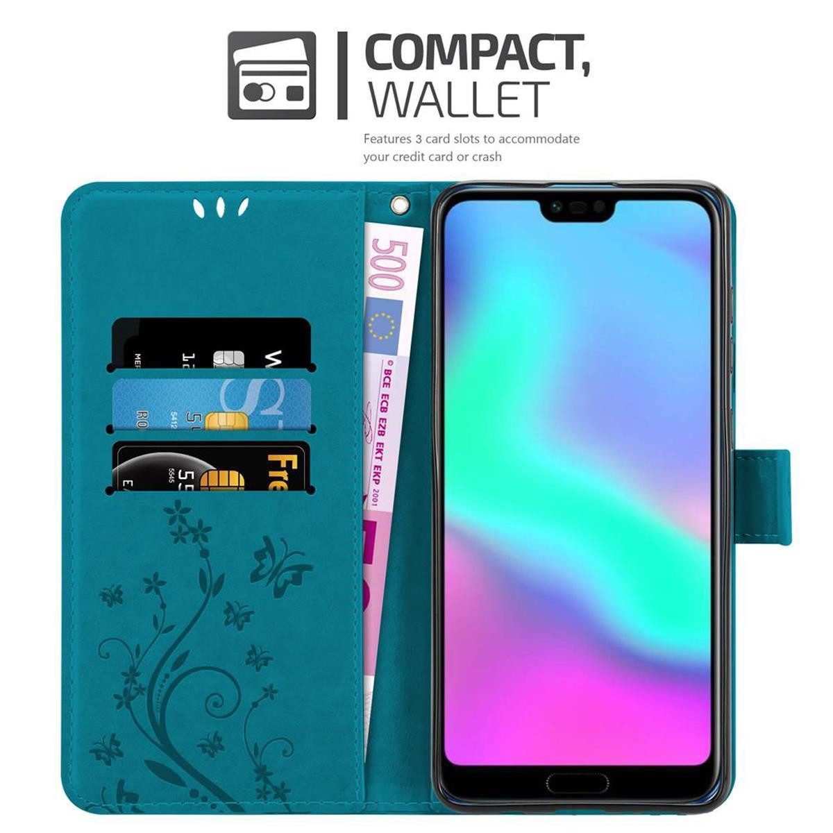 Cadorabo Handyhülle für Honor 10 Hülle Honor 10, Hülle Schutzhülle Blumen Flower mit Standfunktion Kartenfach Magnet