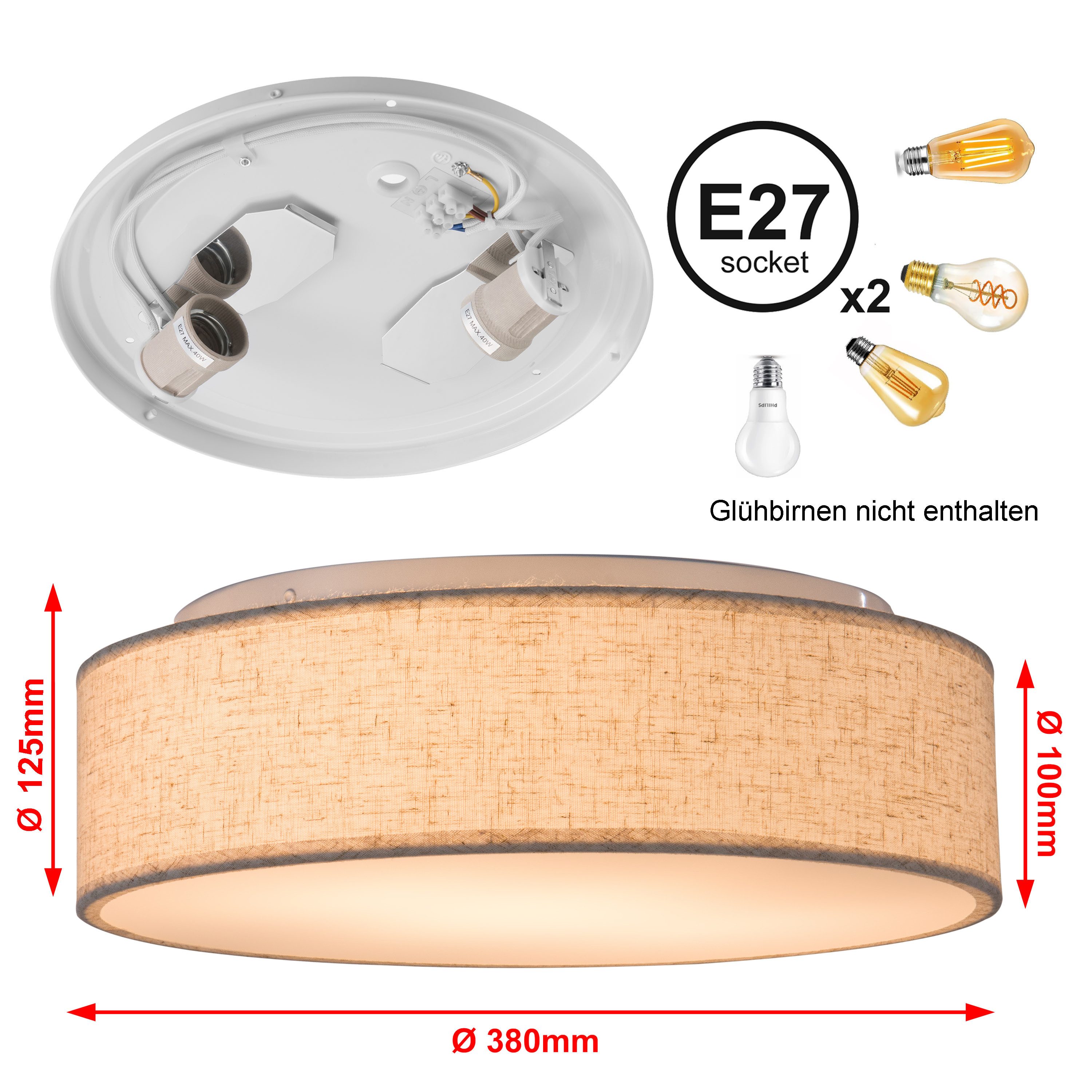 Zedelmaier Lampenschirm Deckenlampe Deckenleuchte Stoff, Max.40W/E27, ohne Leuchtmittel, Geeignet für Wohnzimmer Schlafzimmer Küche Flur Kinderzimmer