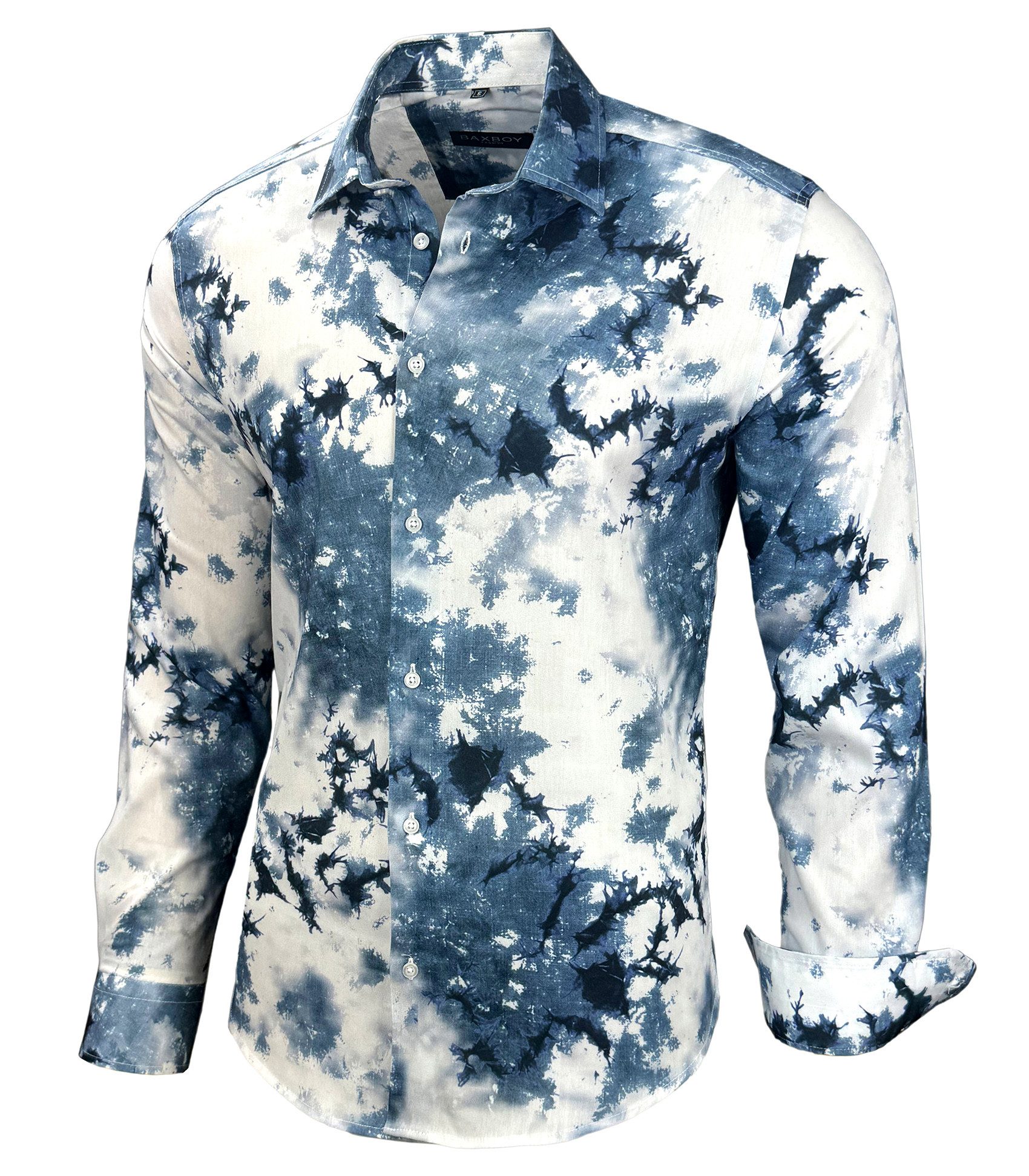 Baxboy Langarmhemd Baxboy Herren Batik Hemd Freizeitshemd Langarm Casual Shirt B-446