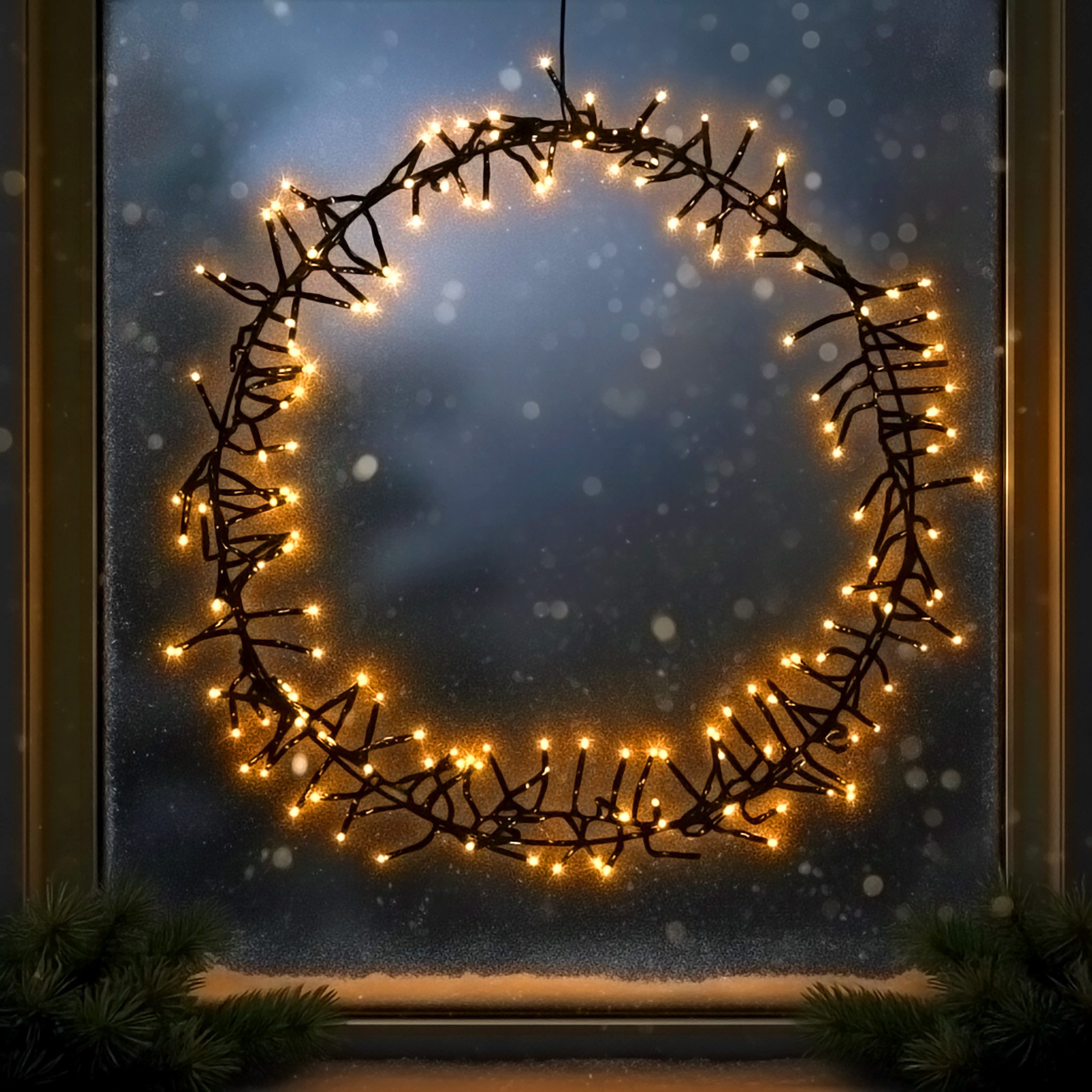 Spetebo LED Dekolicht LED Ring schwarz zum Hängen mit Timer - 40 cm, AN / AUS, LED fest integriert, gold, Metallkranz mit Gold LED Lichterkette