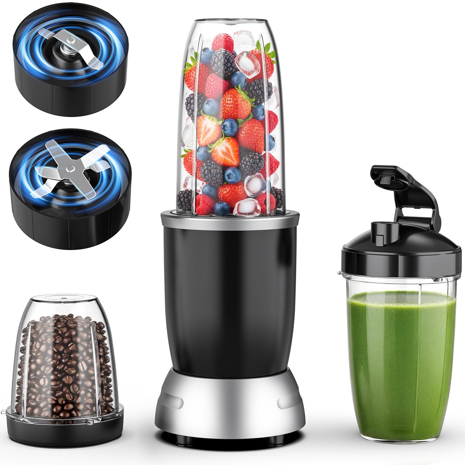 Teendow Standmixer 1200W Smoothie maker, 3 in 1 standmixer,hochleistungs smoothie mixer, 1200 W, 1.1L, 6 Klingen, Leicht zu tragen, Sicher, rutschfest