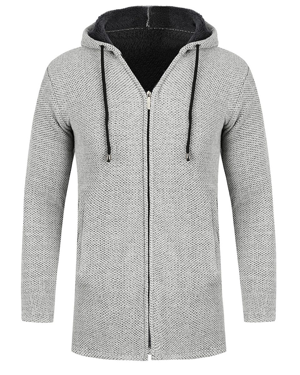 Allthemen Cardigan Herren Strickjacke mit Kapuze Lang Gefüttert Grobstrick Cardigan