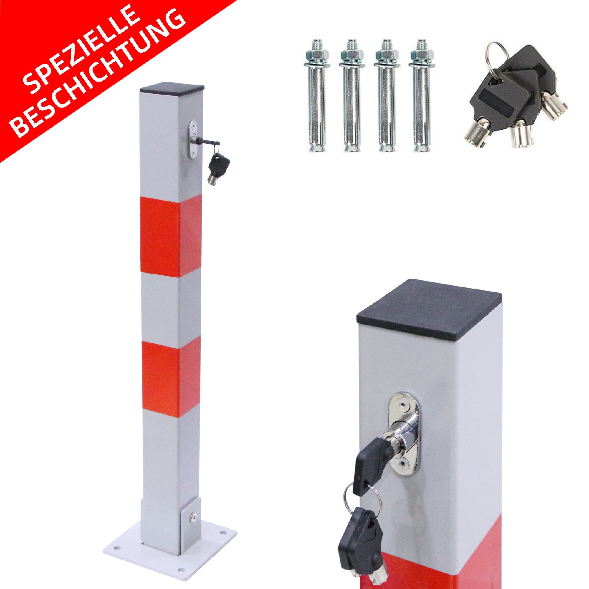 Mucola Ограничительные столбики Parkpfosten klappbar Parkplatzsperre 65CM Ограничительные столбики Poller (Stück, 1-tlg., inkl. Schlüssel, Parkplatzbügel, Bodenanker), Spezielles outdoor Pulver und besonders dicke Pulverbeschichtung