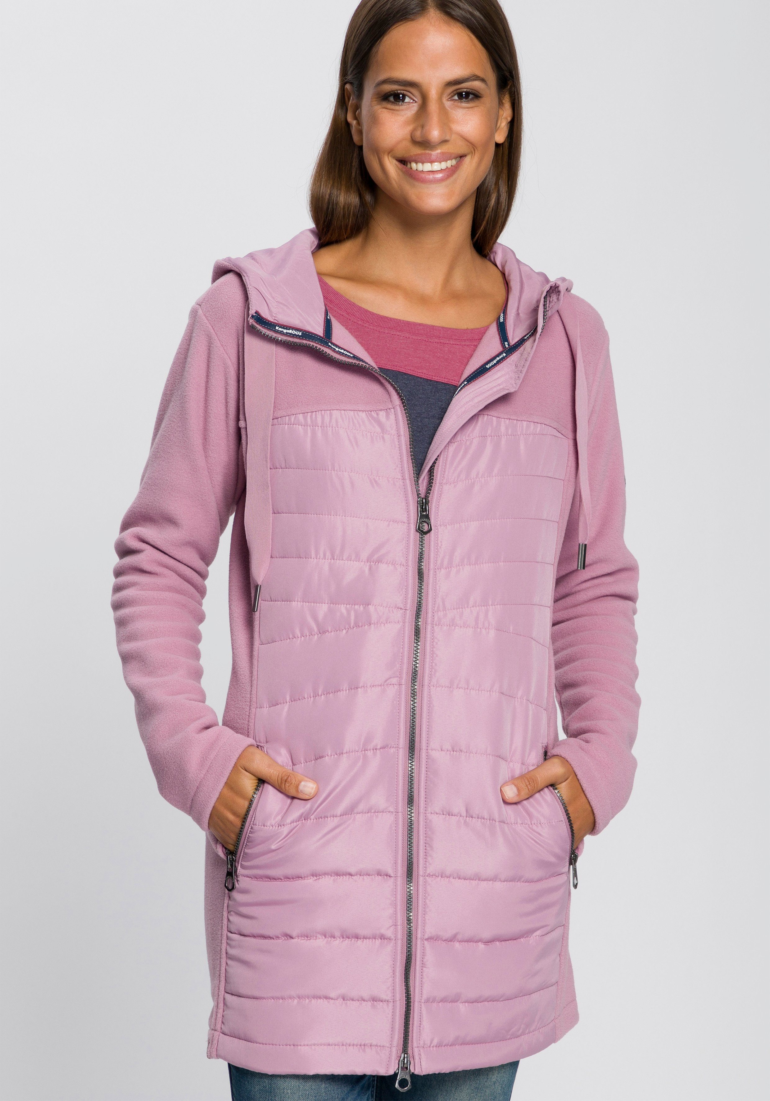 Langjacke modischen aus Materialmix (Steppjacke nachhaltigem mauve Material) im KangaROOS