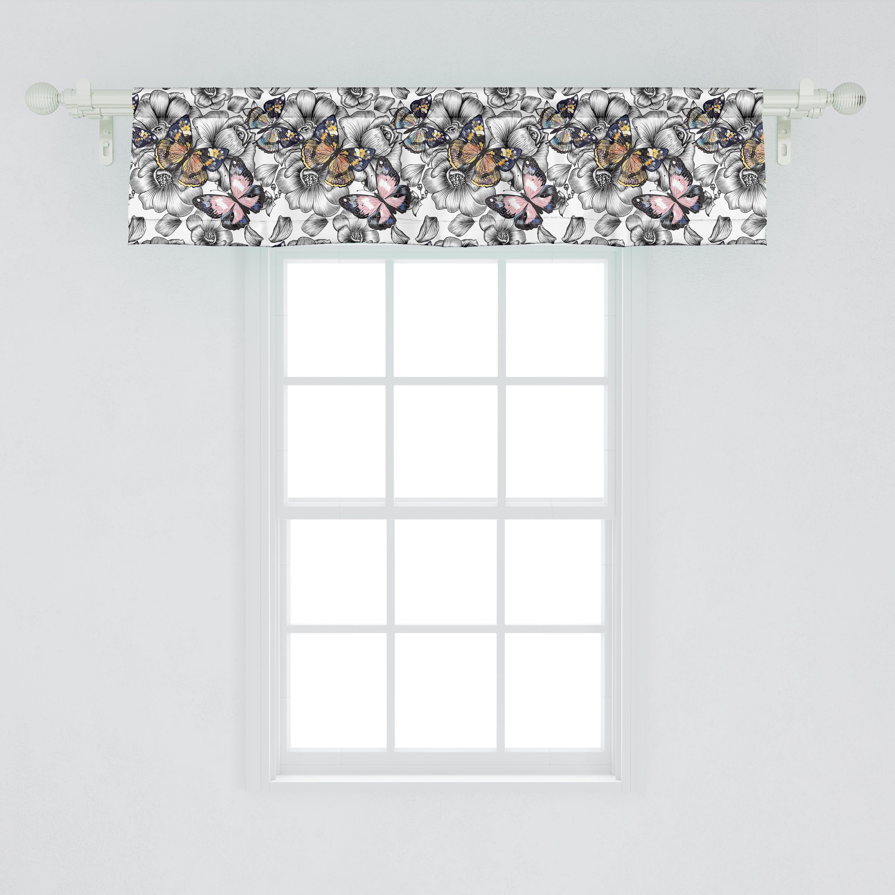 Scheibengardine Vorhang Volant für Küche Dekor Abakuhaus, Stangentasche, mit Schmetterling Sommersaison Tier Schlafzimmer Microfaser