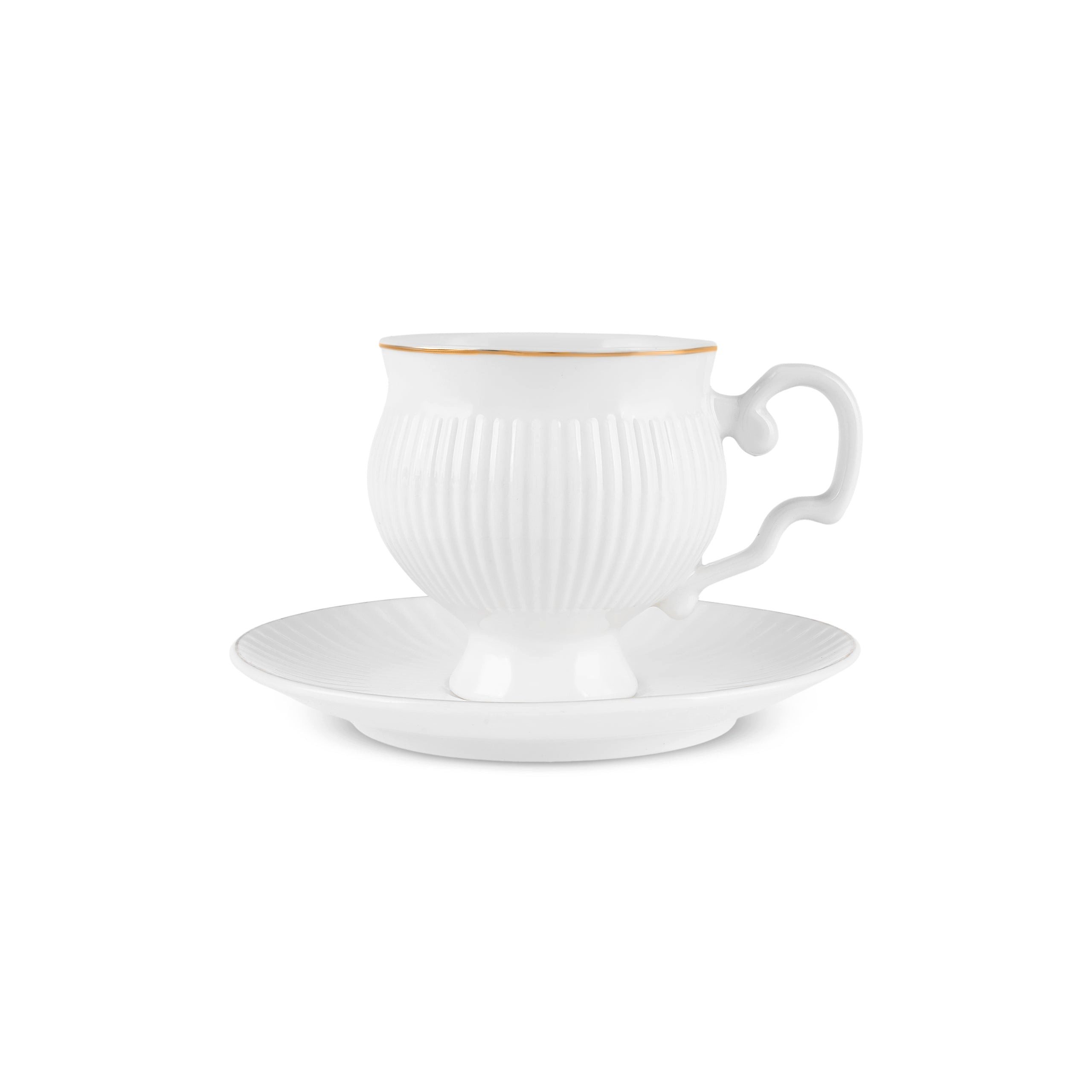 Karaca Kaffeeservice Karaca Malta Bone-China Teetassen-Set 4-tlg. 210 ml Gold-Weiß, BONE PORCELAIN – Bild 3 von 5