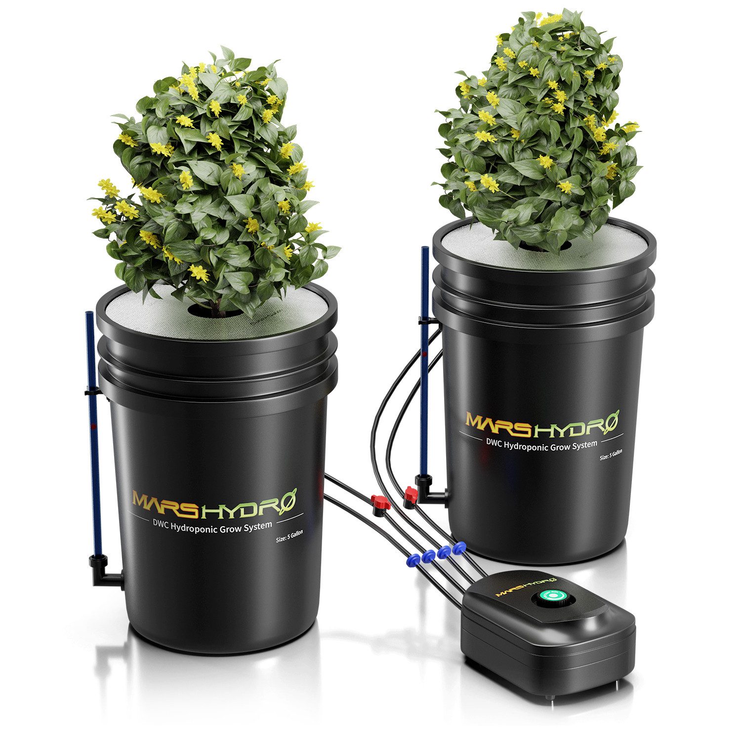 Mars Hydro Bewässerungssystem Mars Hydro DWC Hydroponik System, (Komplettes Zweieimer Hydroponik Set), 2x19L Tiefwasserkultur Komplettset