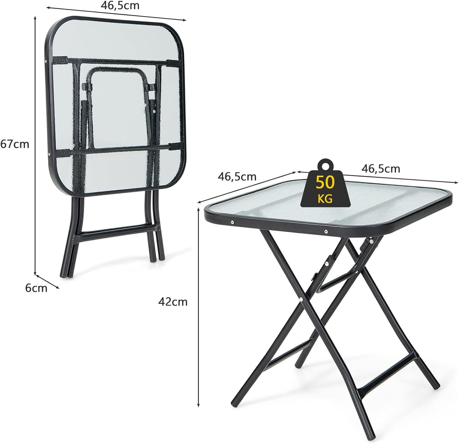 KOMFOTTEU Beistelltisch Bistrotisch, mit Metallrahmen, 46,5 x 46,5 x 42 cm