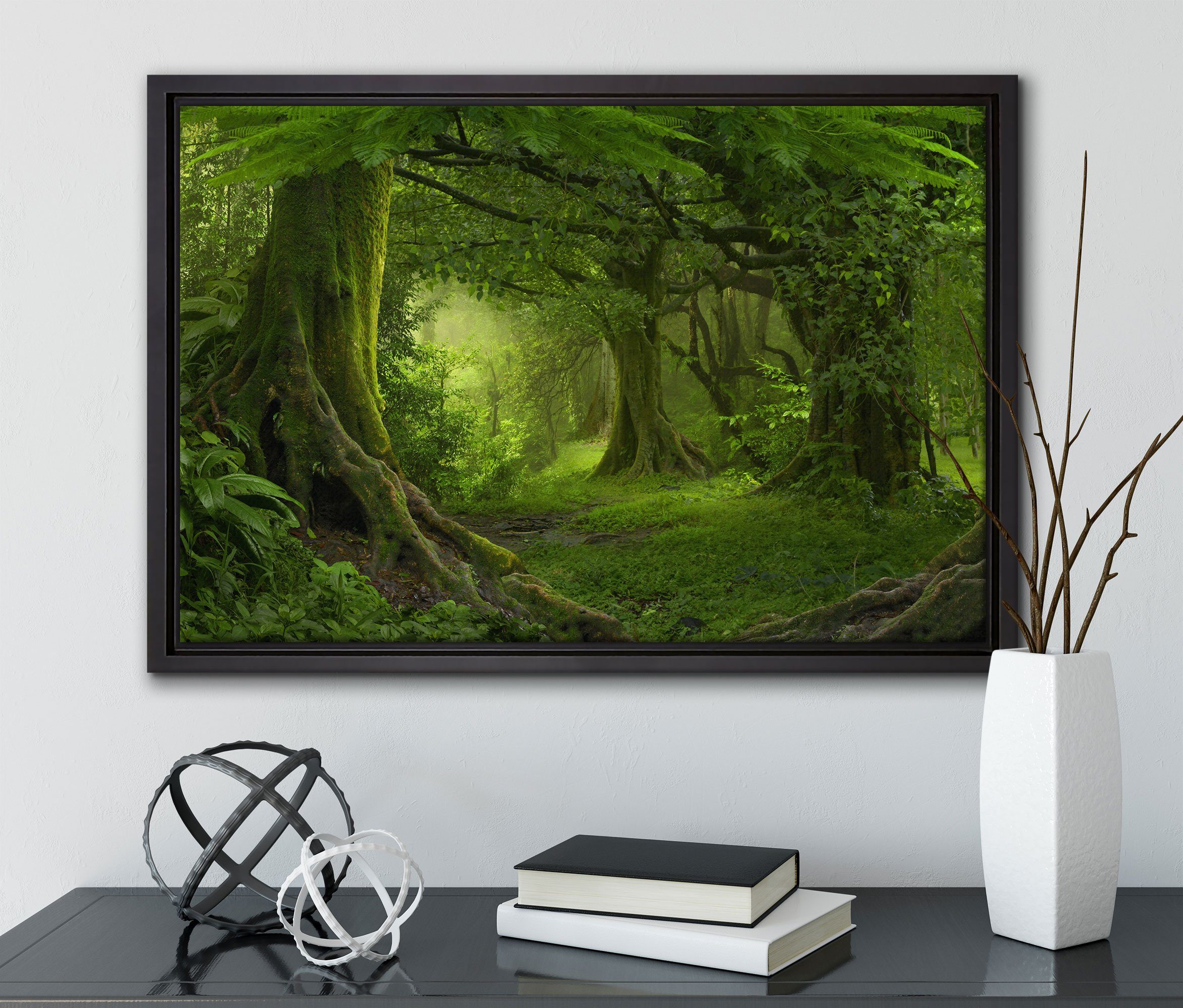 Pixxprint Leinwandbild Dschungel im Leinwandbild Wanddekoration Regenwald, (1 in bespannt, St), fertig einem inkl. Zackenaufhänger gefasst, Schattenfugen-Bilderrahmen