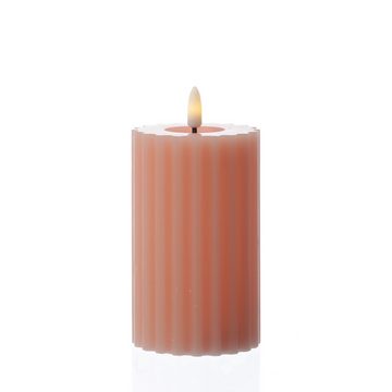 MARELIDA LED-Kerze Liv Echtwachs gerillt mit Rillen flackernd H: 14,5cm Timer rosa