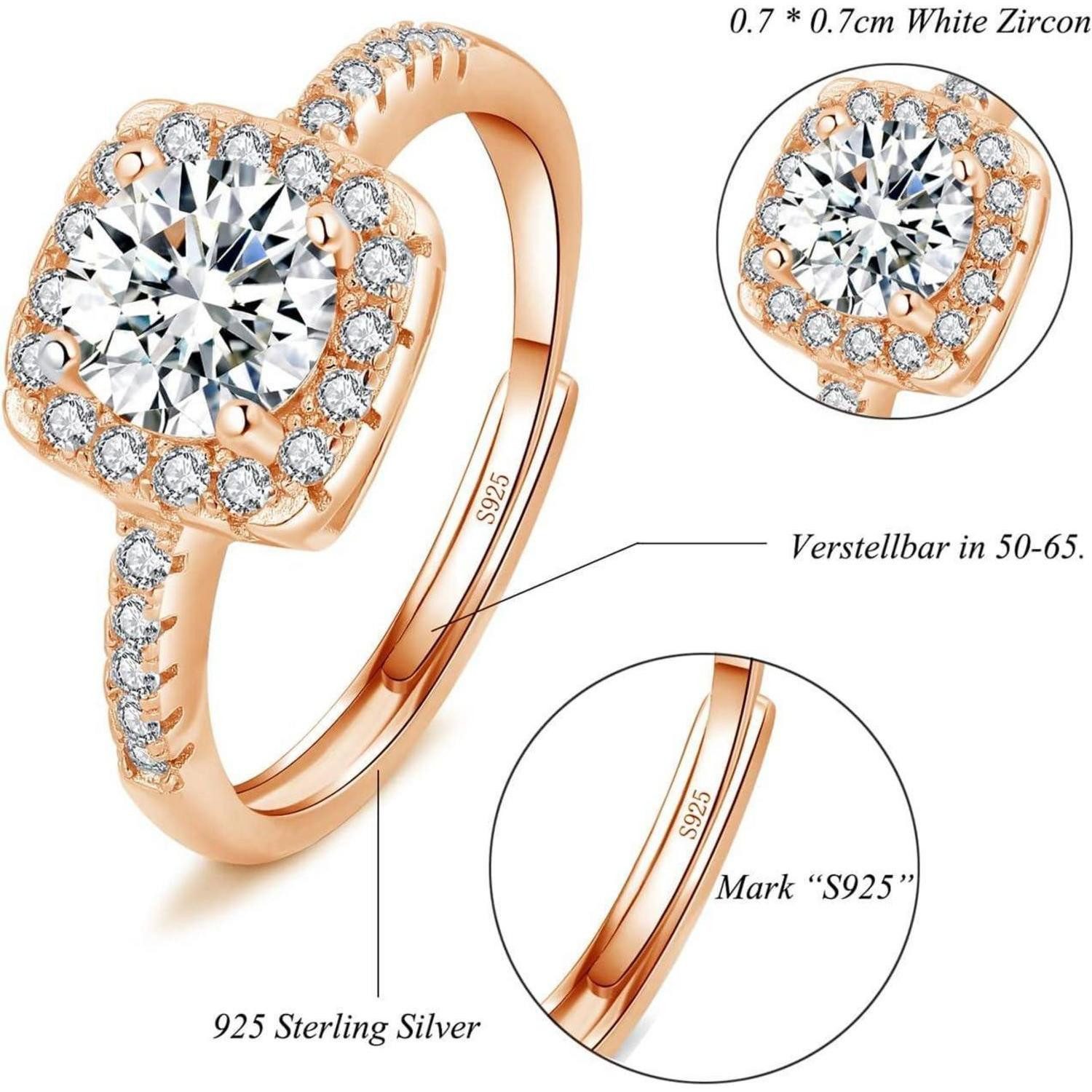 LuxusKollektion Verlobungsring Verlobungsringe Damen 925 Sterling Silber Weiß Quadrat - Rosegold