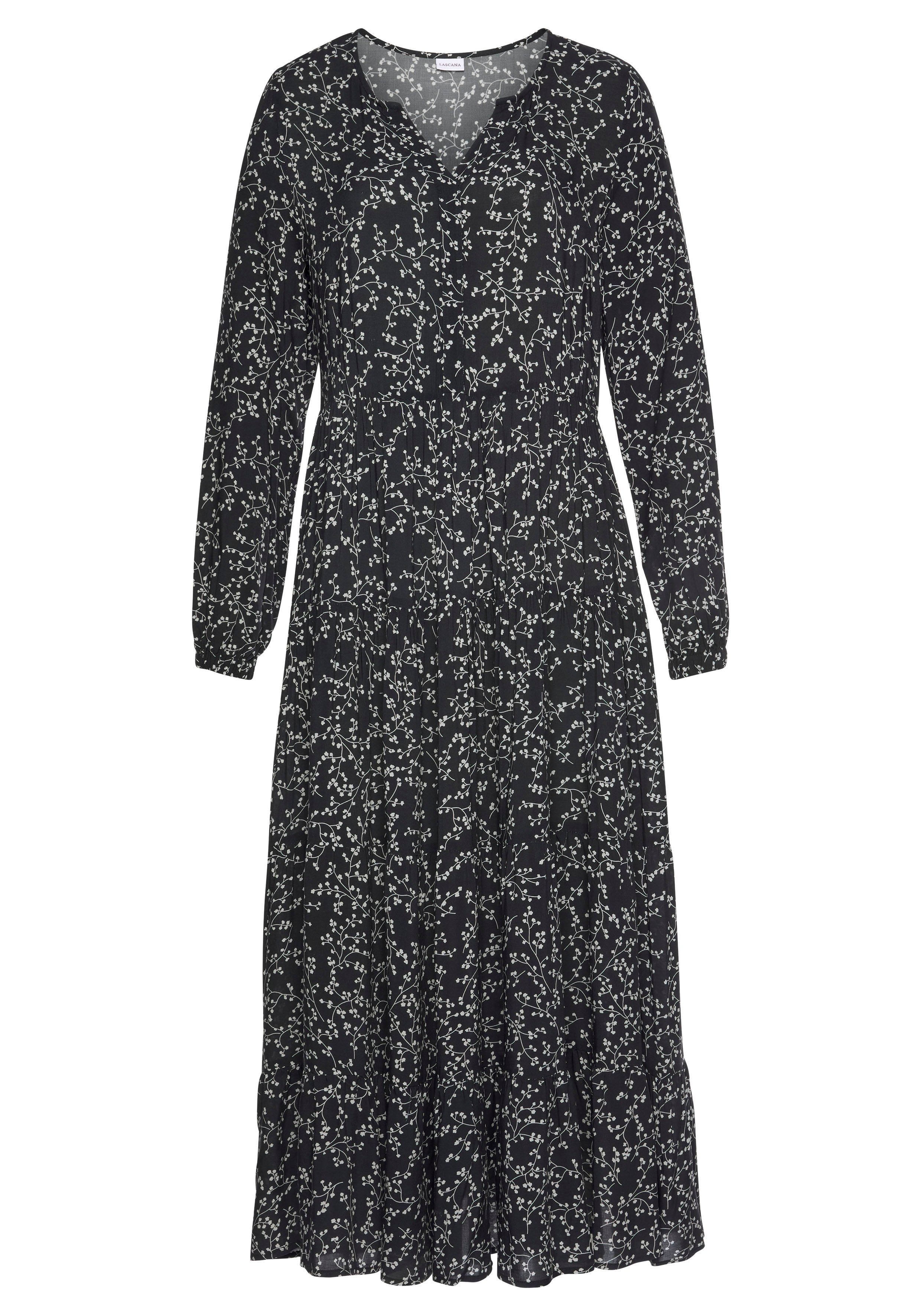 LASCANA Maxikleid mit Blumenprint und Volants, locker bequemer Look