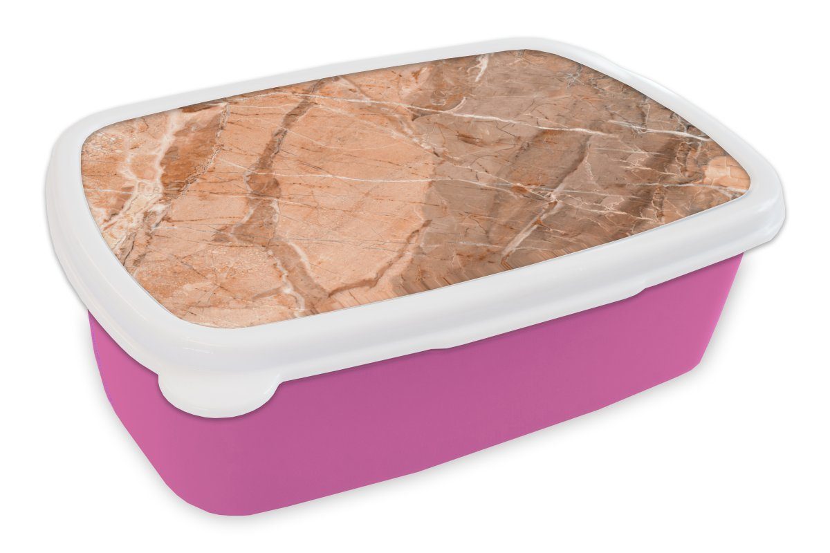 MuchoWow Lunchbox Kristall - Orange - Weiß - Granit, Kunststoff, (2-tlg), Brotbox für Erwachsene, Brotdose Kinder, Snackbox, Mädchen, Kunststoff rosa