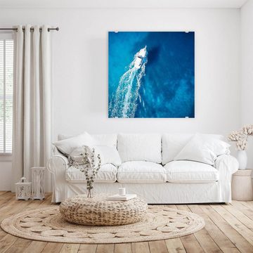 Primedeco Glasbild Wandbild Quadratisch Luftaufnahme Yacht mit Aufhängung, Natur