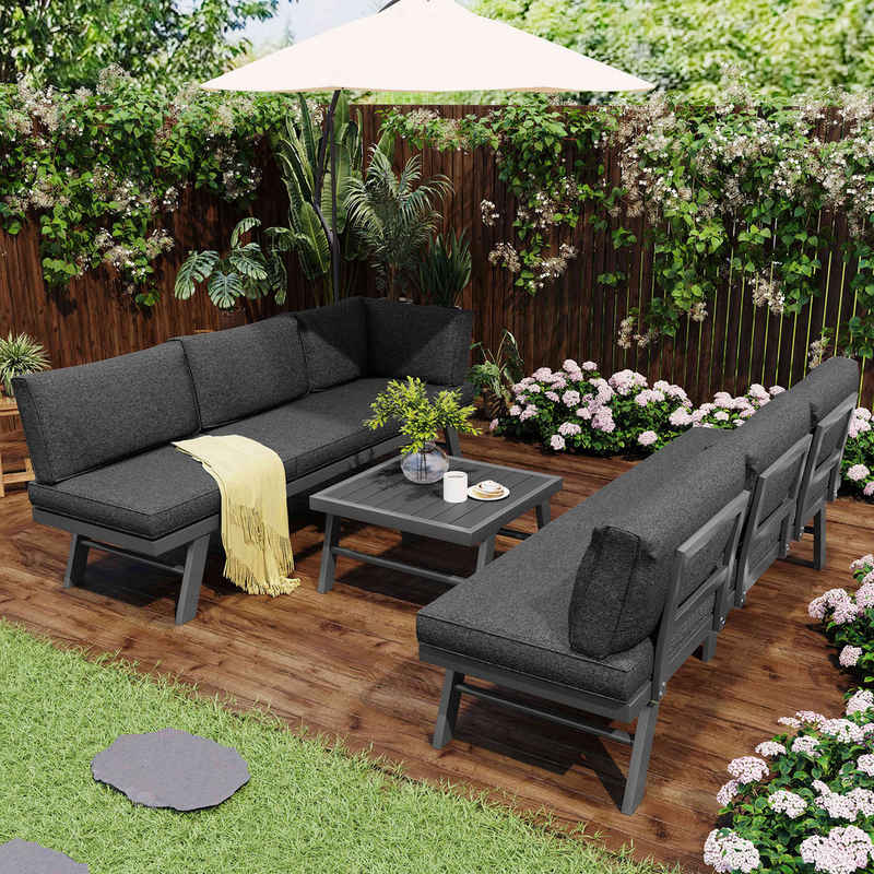 BlingBin Gartenlounge-Set Gartenmöbel-Set Lounge-Set, (3-tlg., Loungeset für 5-6 Personen), 2 Ecksofas, 1 Tisch, Aluminiumgestell mit Schutzfüßen