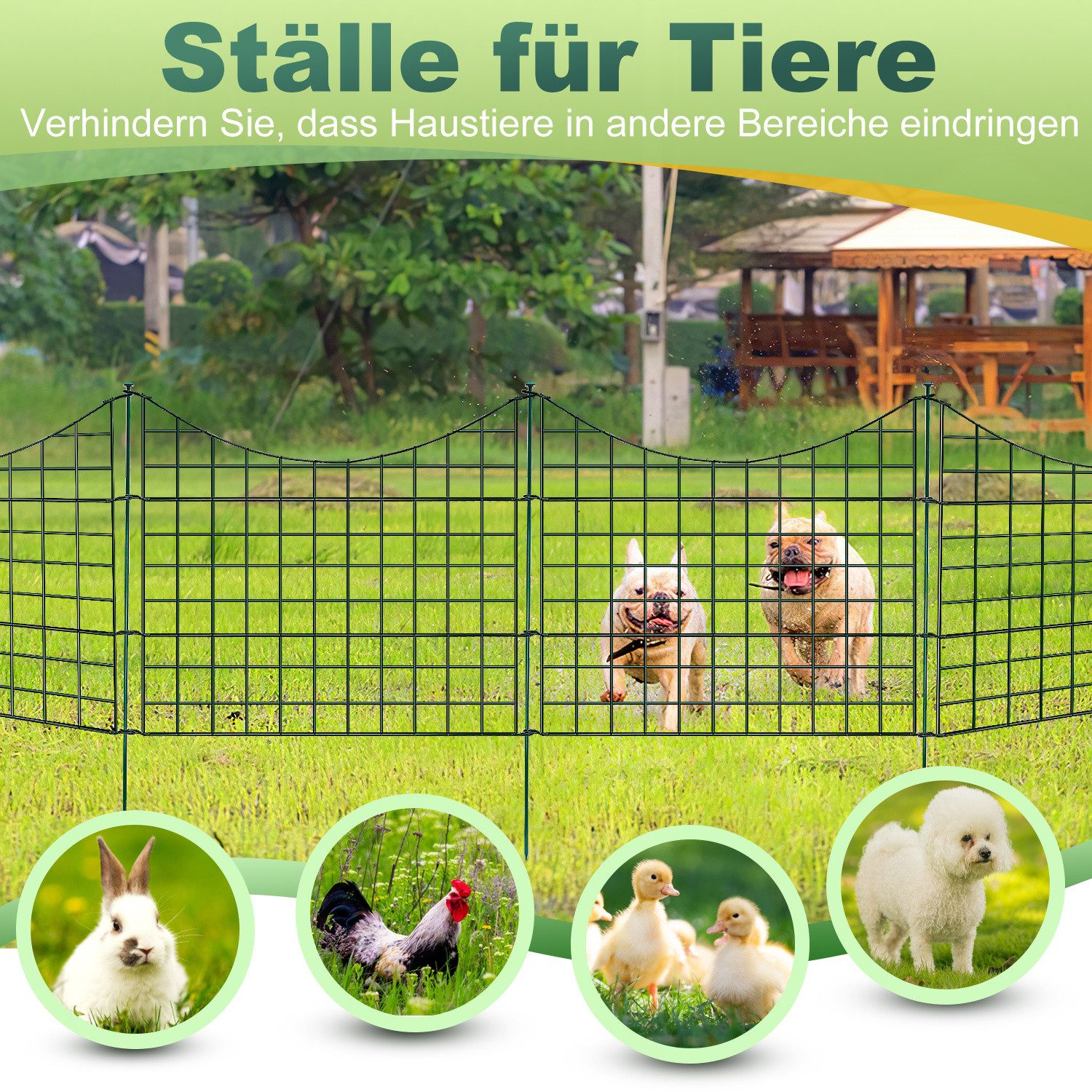Clanmacy Gartenzaun Teichzaun,5x/10x/15x Zaunelemente Steckzaun aus Metall Gitterzaun,Grün