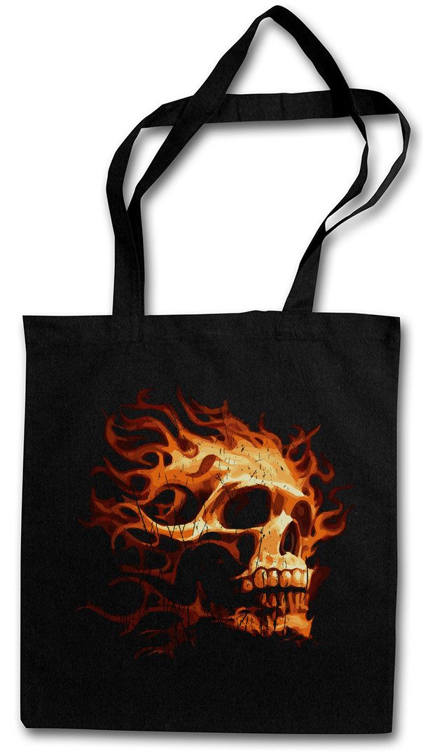 Beuteltasche Burning Skull I Stofftasche Tattoo Art Rockabilly Skeleton Flames Ink