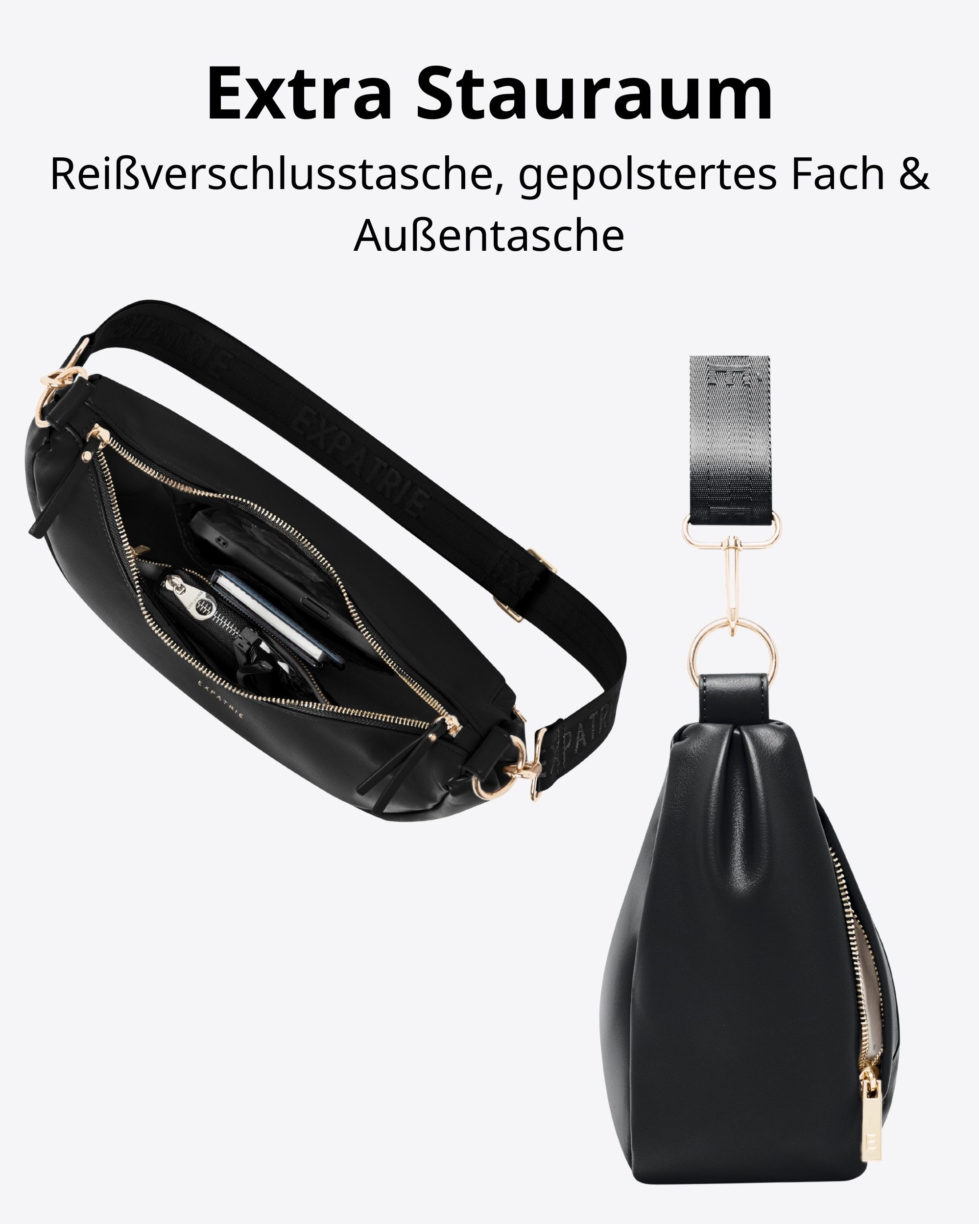 Expatrié Umhängetasche Lea Medium Half Moon Bag Schultertasche, Elegante Crossbody Bag in Halbmond Form, Wasserabweisend
